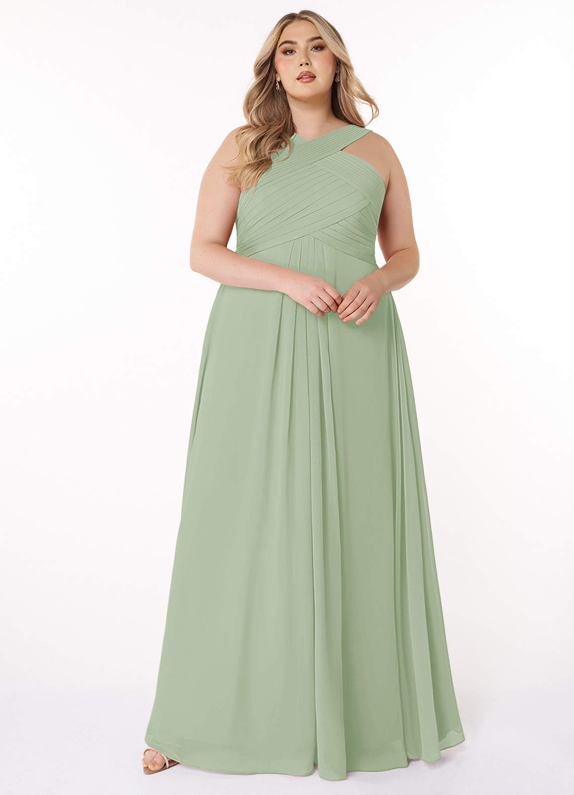 Azazie Kaleigh Bridesmaid Dresses Dusty Sage A-Line Pleated Chiffon Dress image1