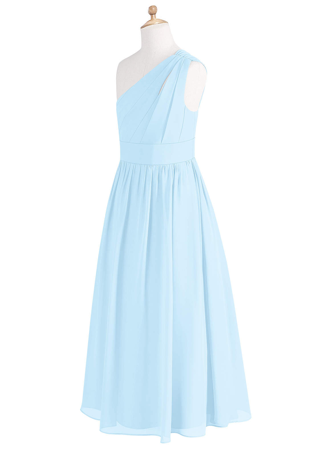 Azazie Molly Junior Vestido Céu Azul de Chiffon de Linha A com Plissado image8