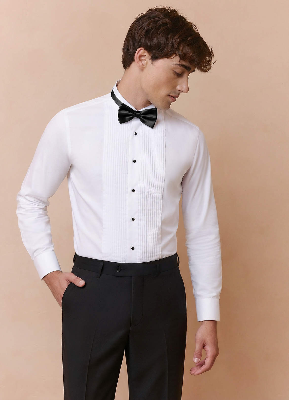 front Sebastian White Wing Tip 100% Cotton Tuxedo Shirt