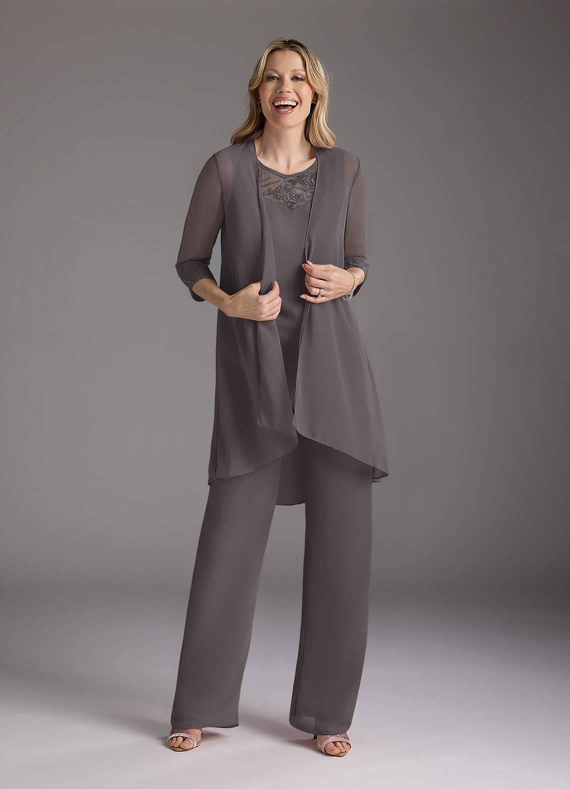 Azazie Maura Mother of the Bride Dresses Steel Grey Jumpsuit/Pantsuit Sequins Chiffon Dress image7