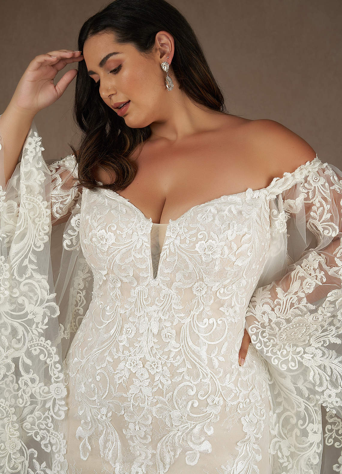 Azazie Memphis Vestidos de noiva Vestido Diamante Branco Champanhe de Renda de sereia com Lantejoulas image9