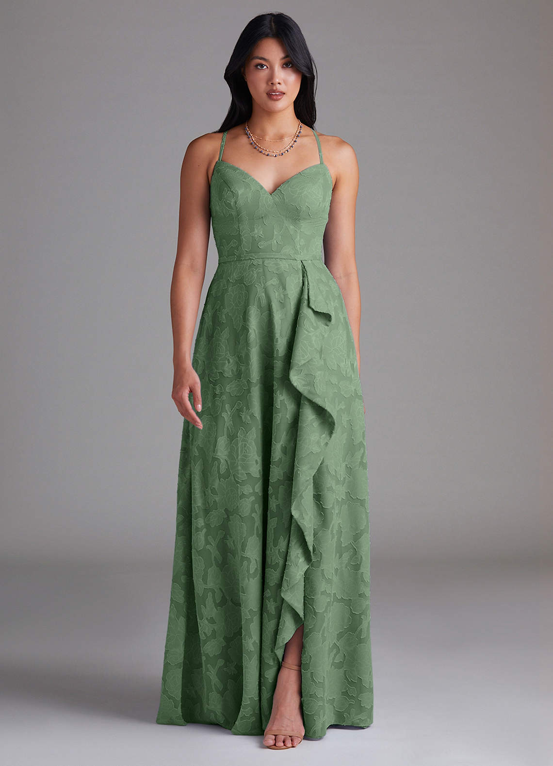 Azazie Naeem Bridesmaid Dresses Eucalyptus A-Line Floral Burnout Dress image1