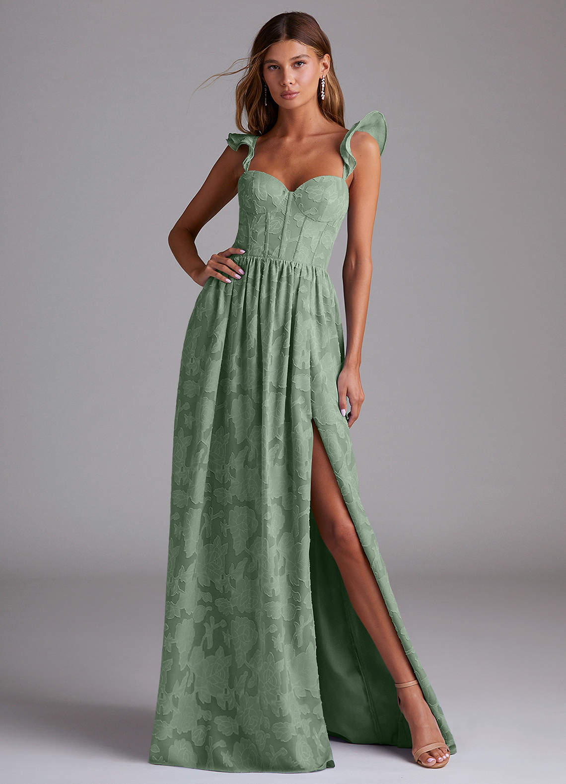 Azazie Denisse Matcha Floral Burnout Bridesmaid Dresses | Azazie