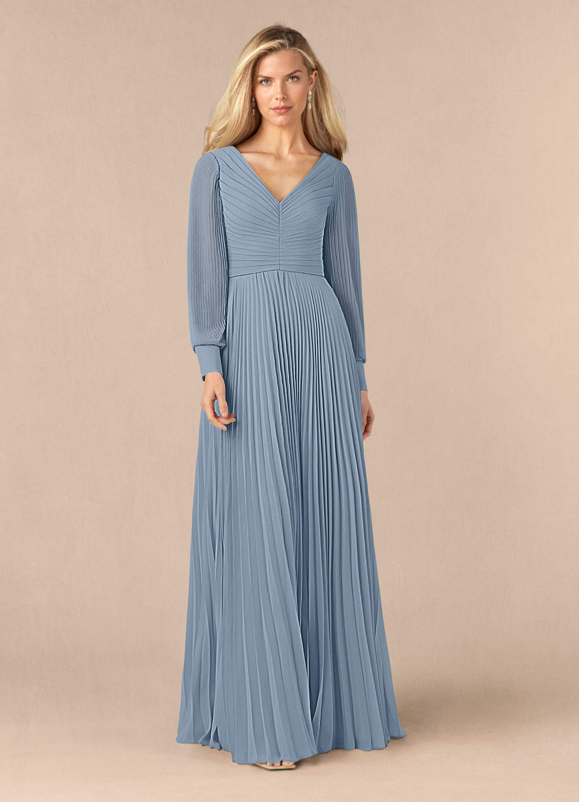 Azazie Zina Dusty Blue A-Line Pleated Chiffon Dress Ready to Ship