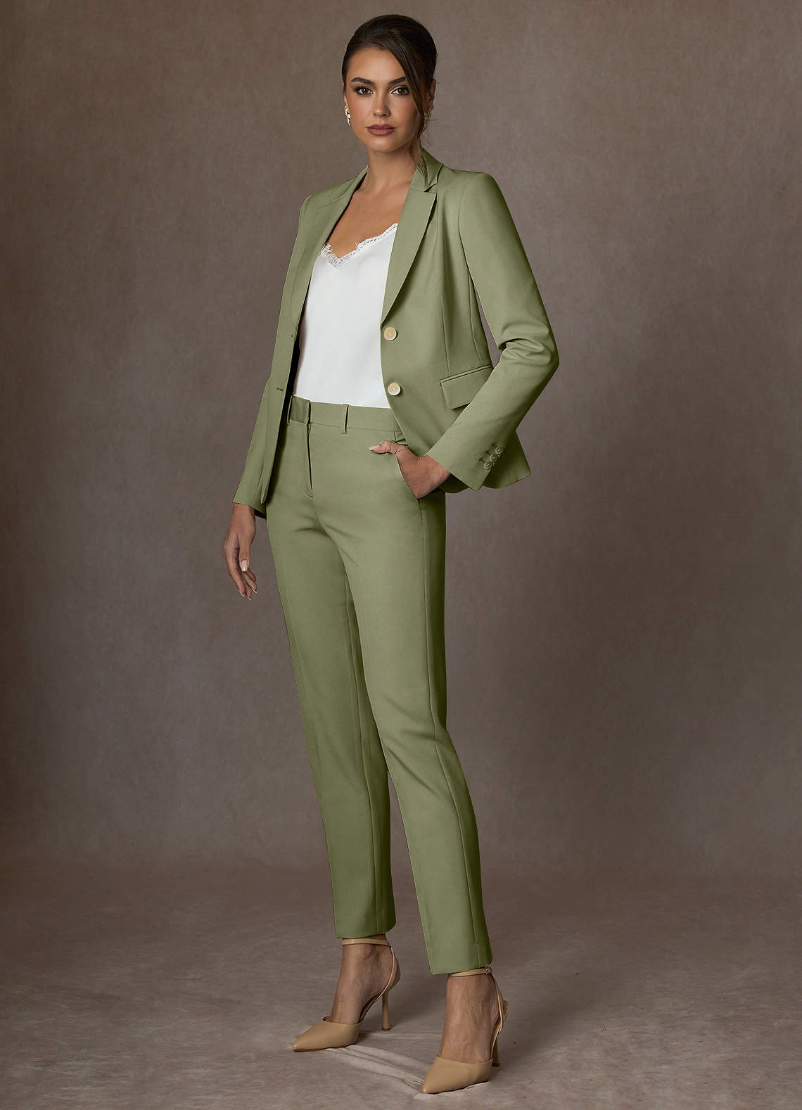 front Whitney Pistachio Structured Stretch Blazer