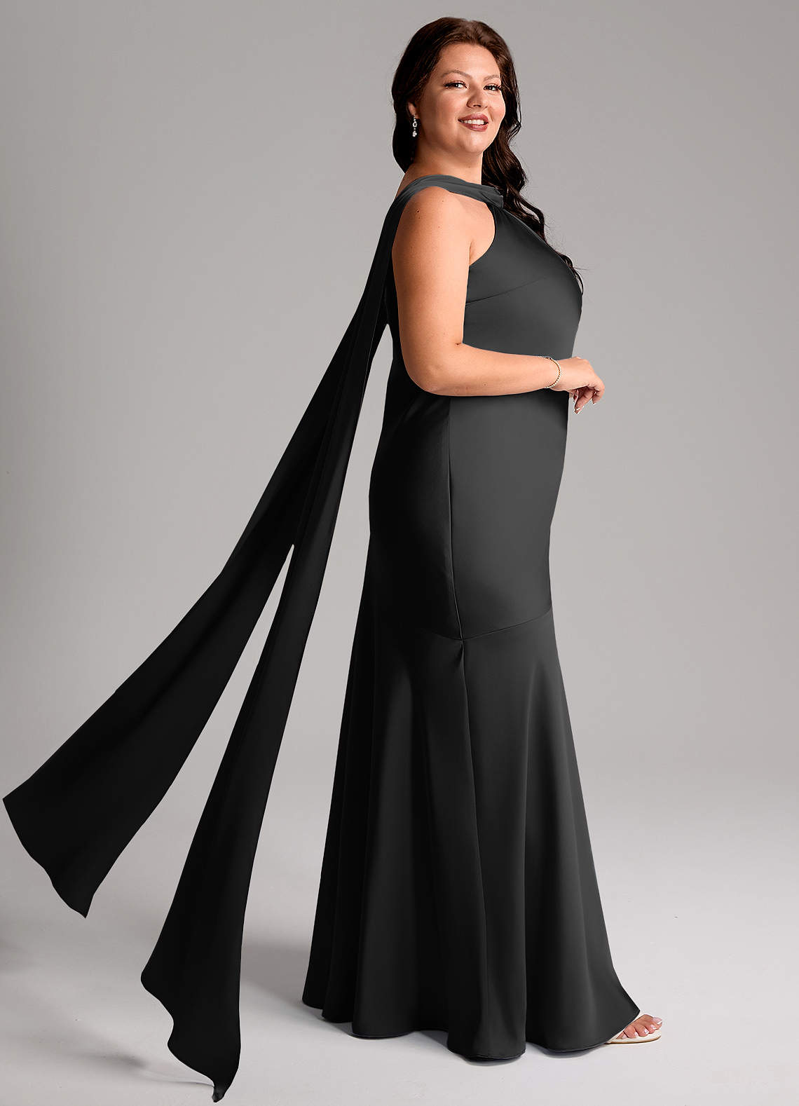 Azazie Kinsley Bridesmaid Dresses Black Mermaid Side Slit Stretch Satin Dress image9