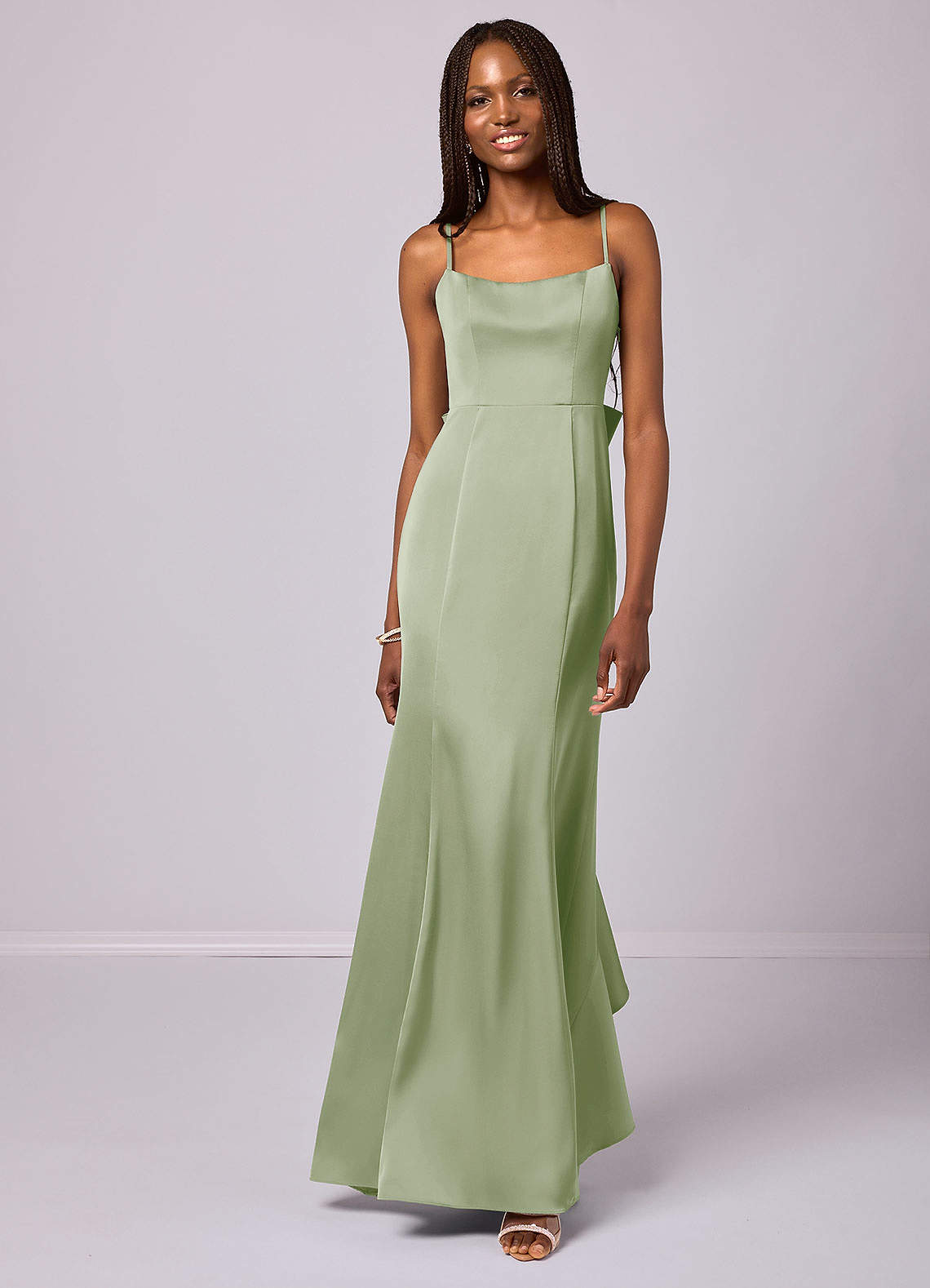 Barbie ♥ Azazie Endeligt Salg Havfrue Sløjfe Stræk satin Gulv-længde Kjole image3