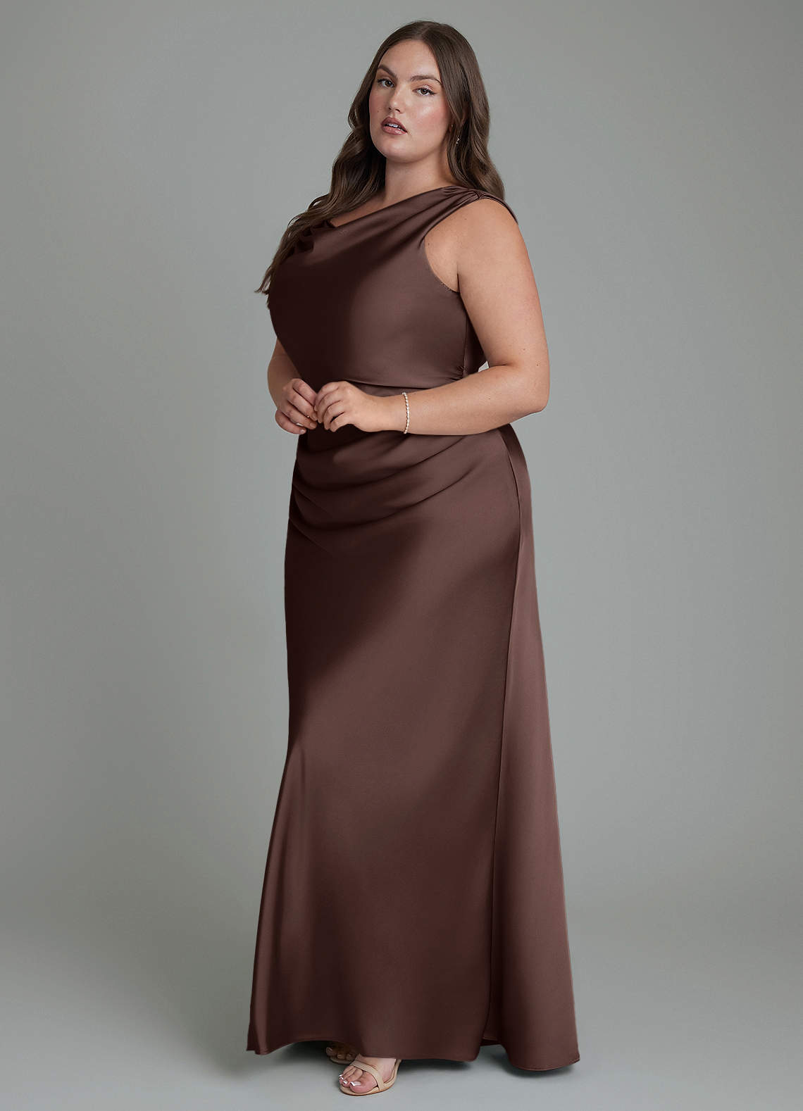 Azazie Kieryn Bridesmaid Dresses Ganache Mermaid Pleated Stretch Satin Dress image9
