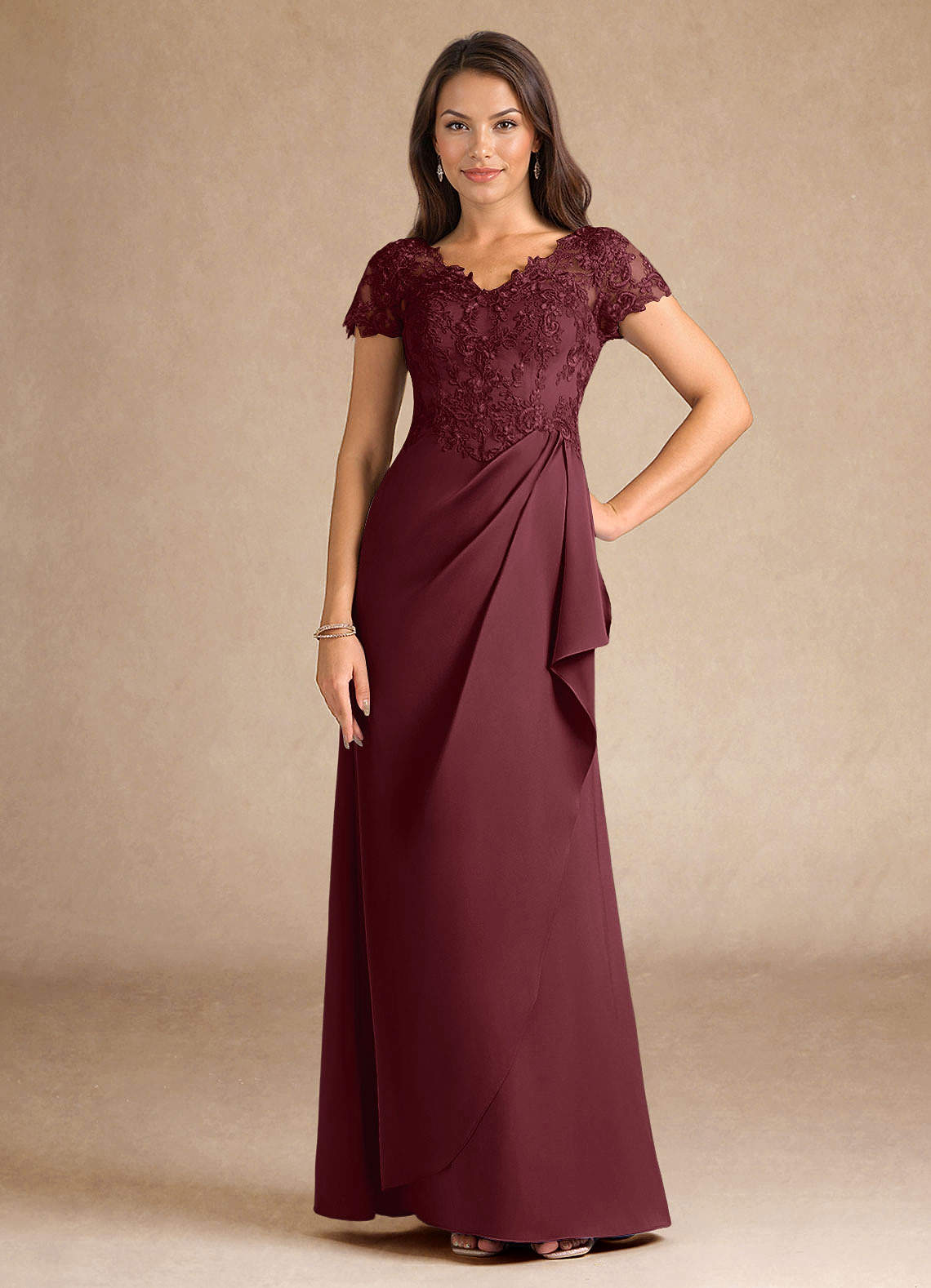 Azazie Santa Ana Kleider für die Brautmutter A-Linie Spitze Stretch-Satin Kleid Cabernetrot image1
