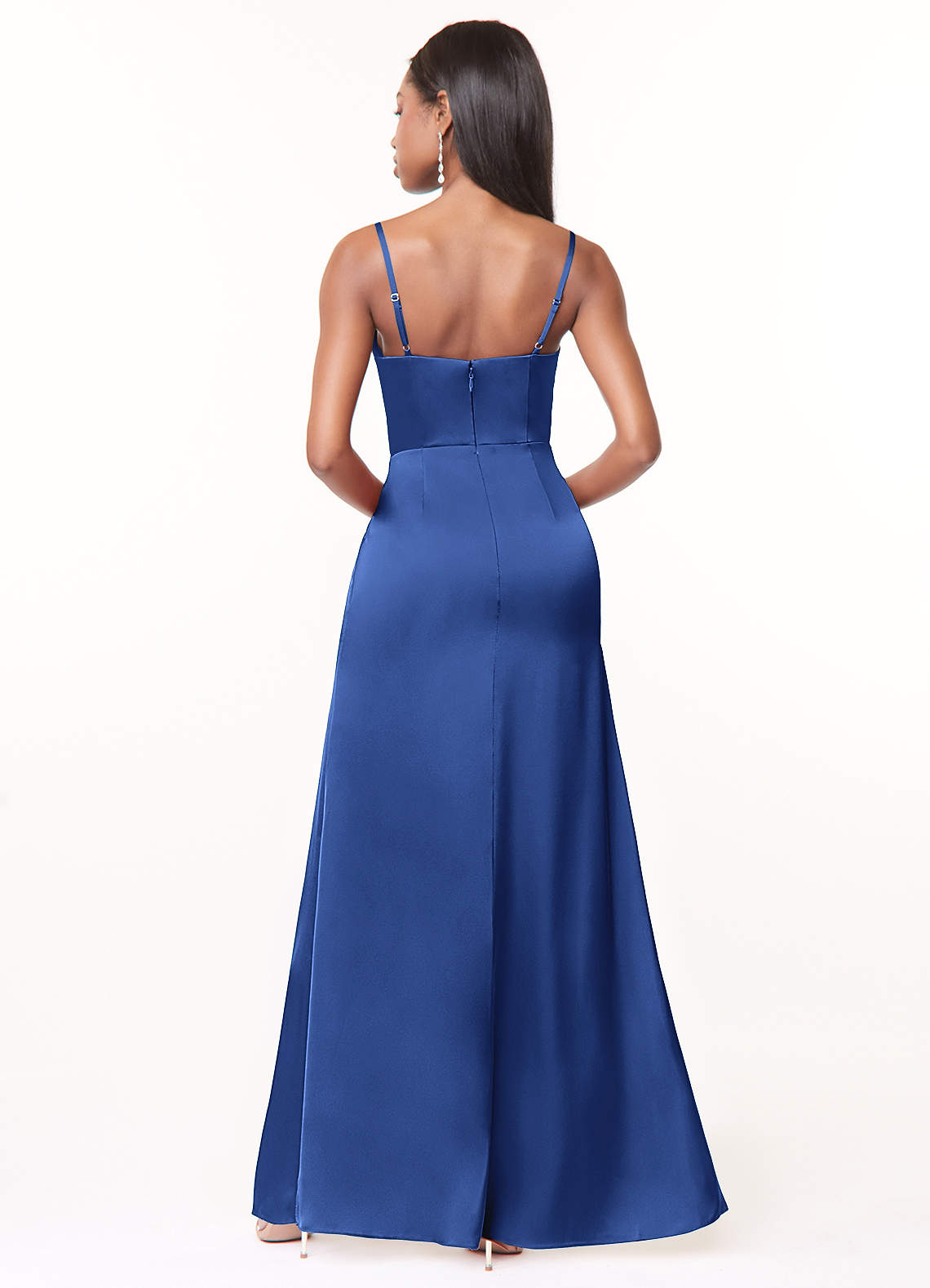 Azazie Maci Vestidos de madrinha de casamento Vestido Royal Blue de Cetim elástico de Linha A com Plissado image1