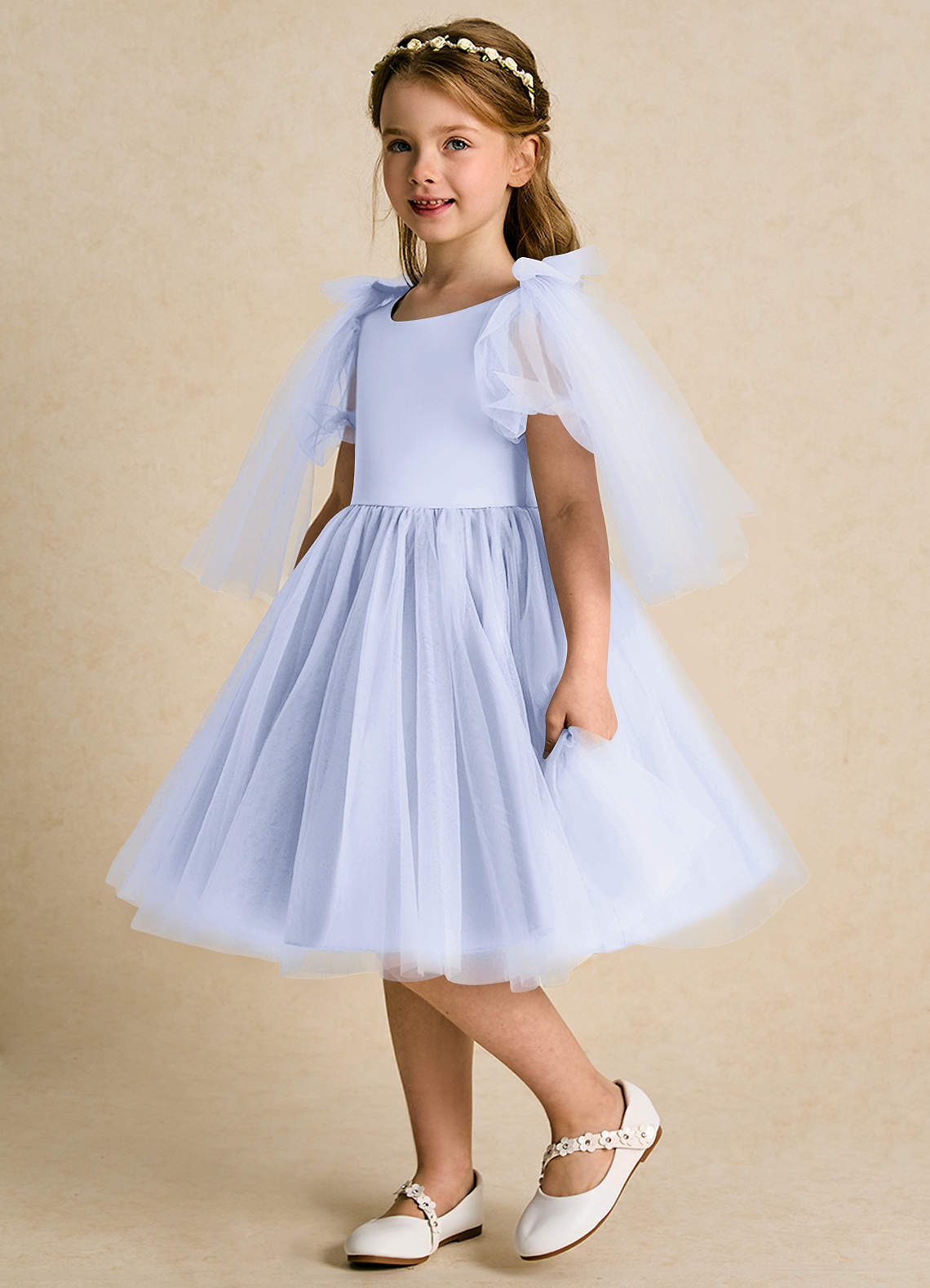 Azazie Duchess Flower Girl Dresses Lavender A-Line with Sleeves Tulle Dress image1