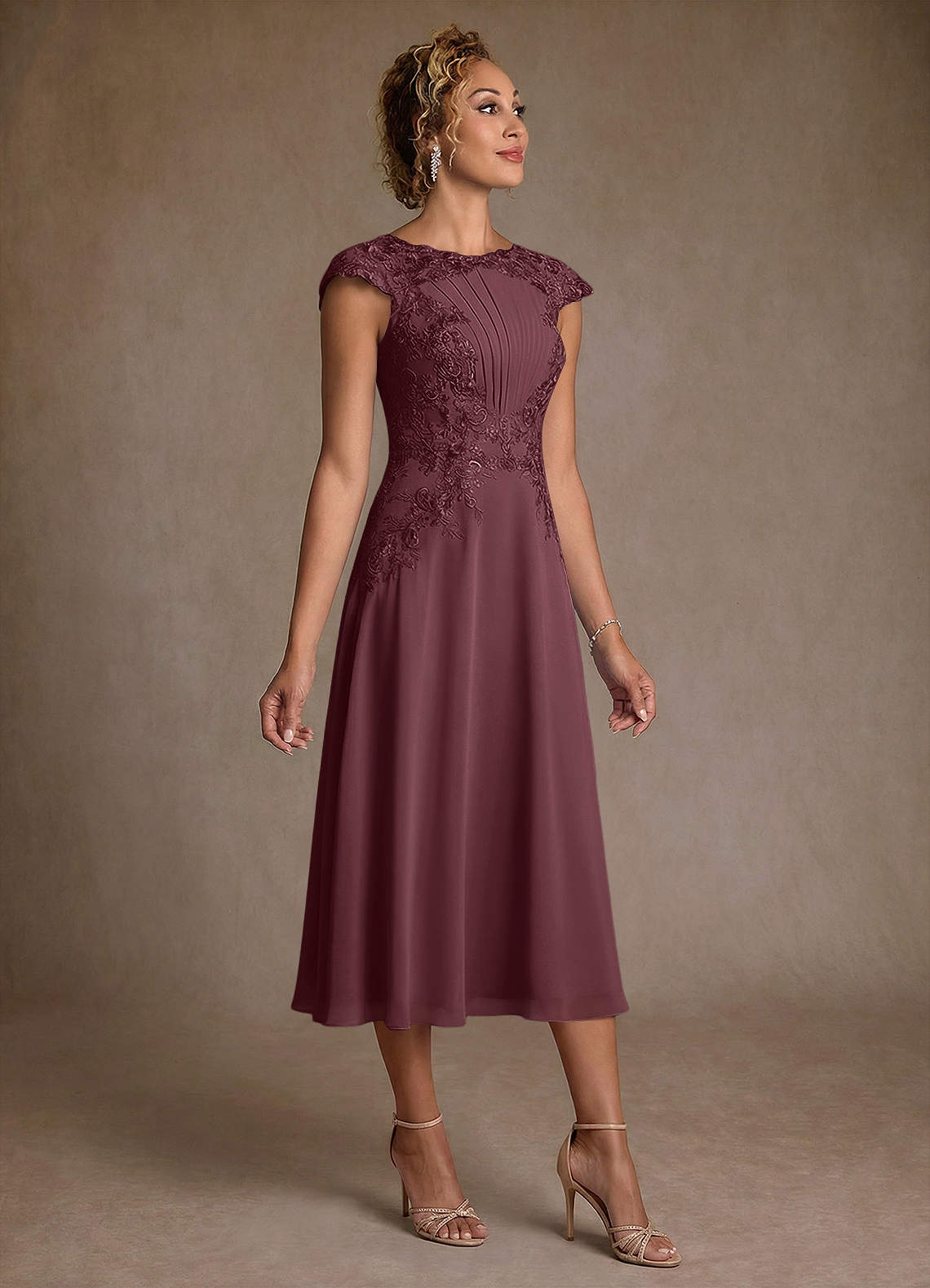 Azazie Crista Mother of the Bride Dresses Sangria A-Line Lace Chiffon Dress image2