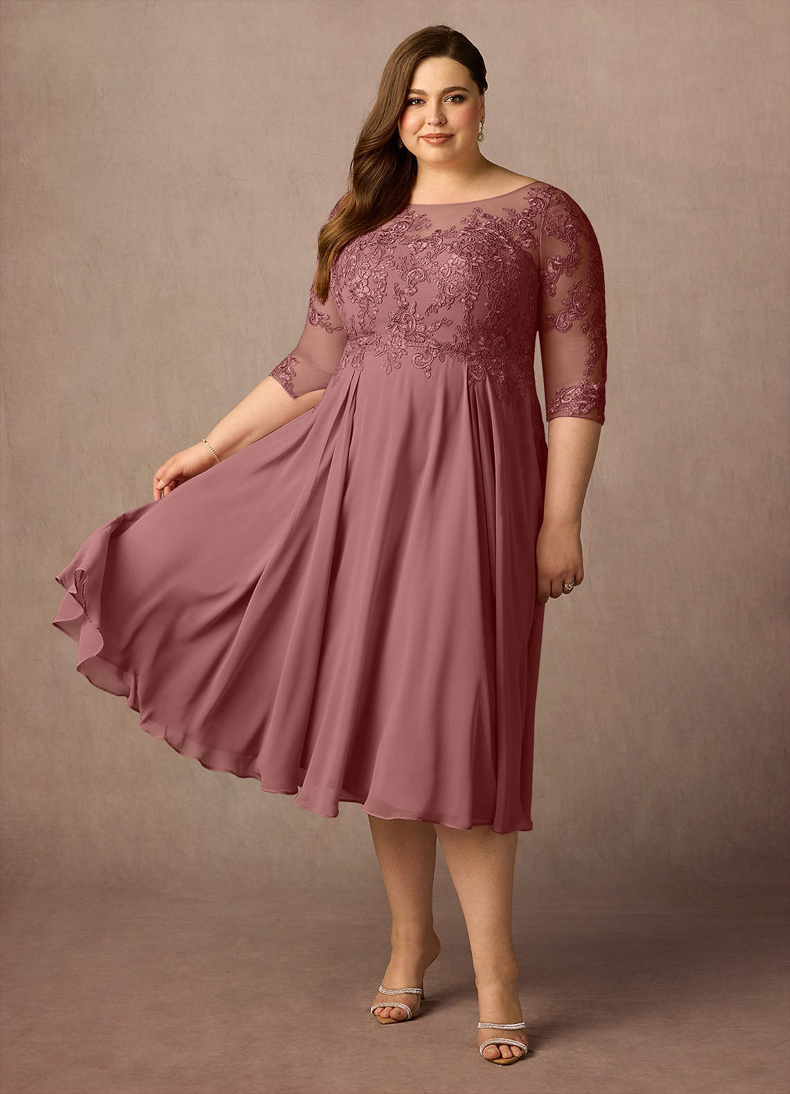 Azazie Marge Mother of the Bride Dresses Desert Rose A-Line Scoop Lace Chiffon Dress image7