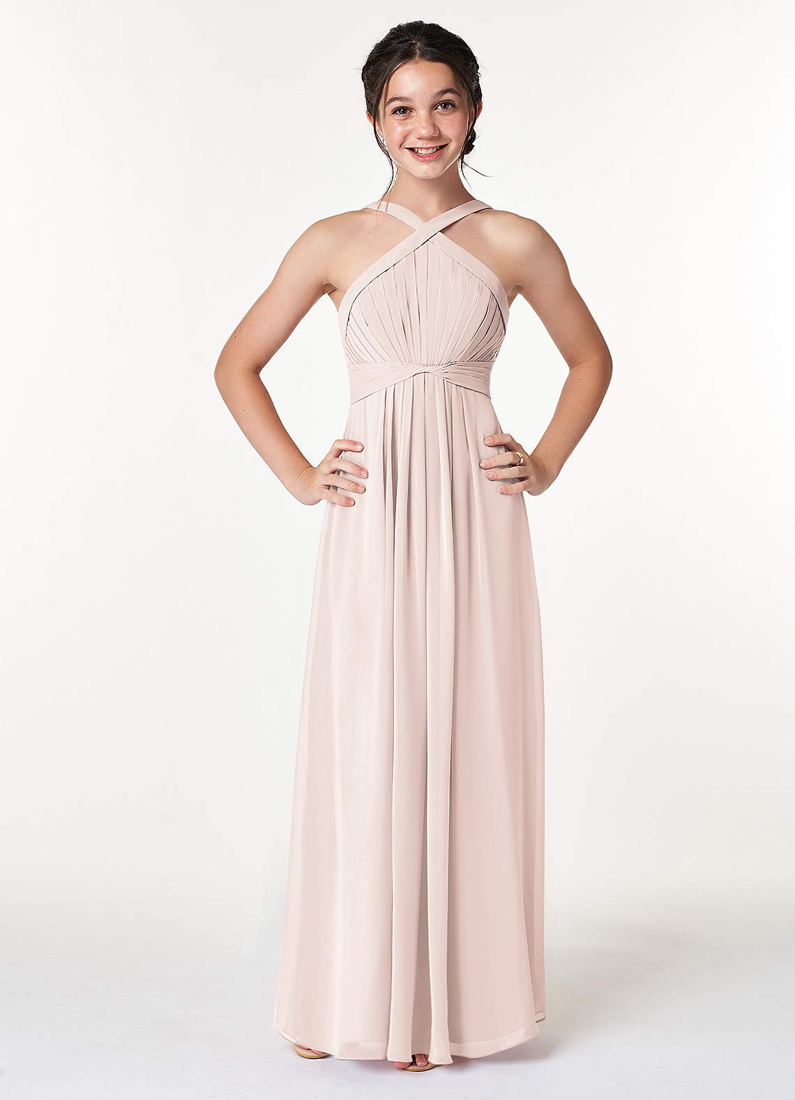 Azazie Anthea Junior Rose Petal Pleated Chiffon Dress image1