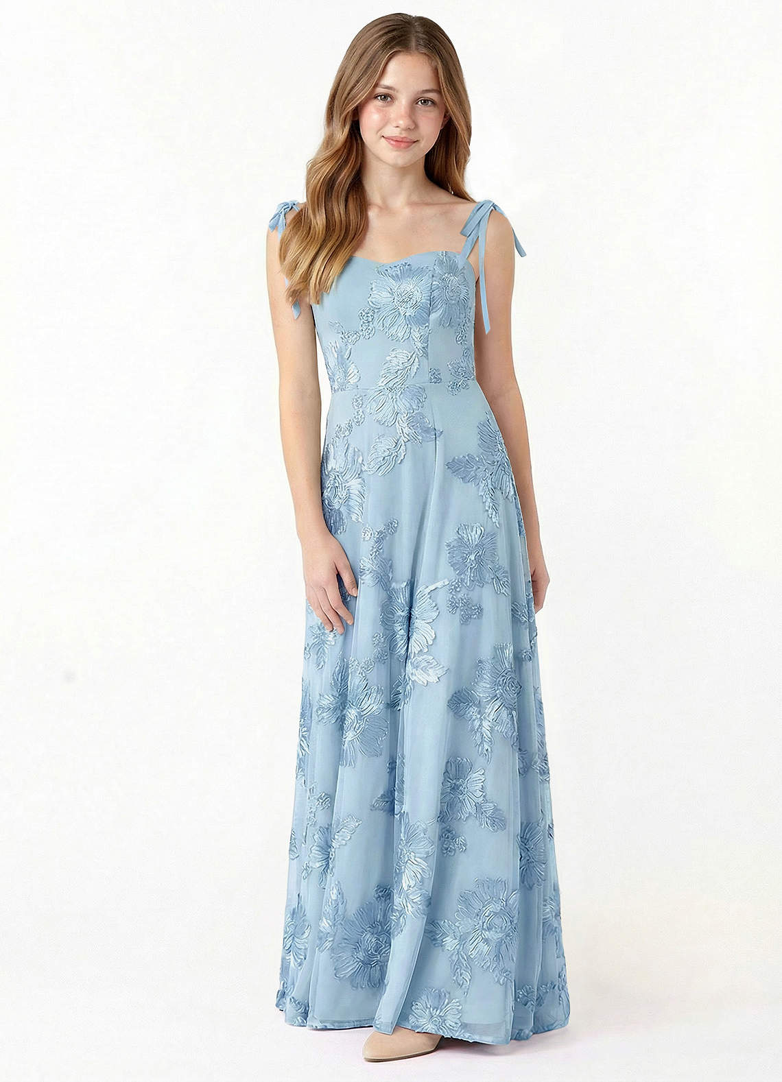 floral junior bridesmaid dresses Dress with Fitted Sleeves Let them be breathtakingly beautiful in this soft Pink Floral Tie Shoulder Full