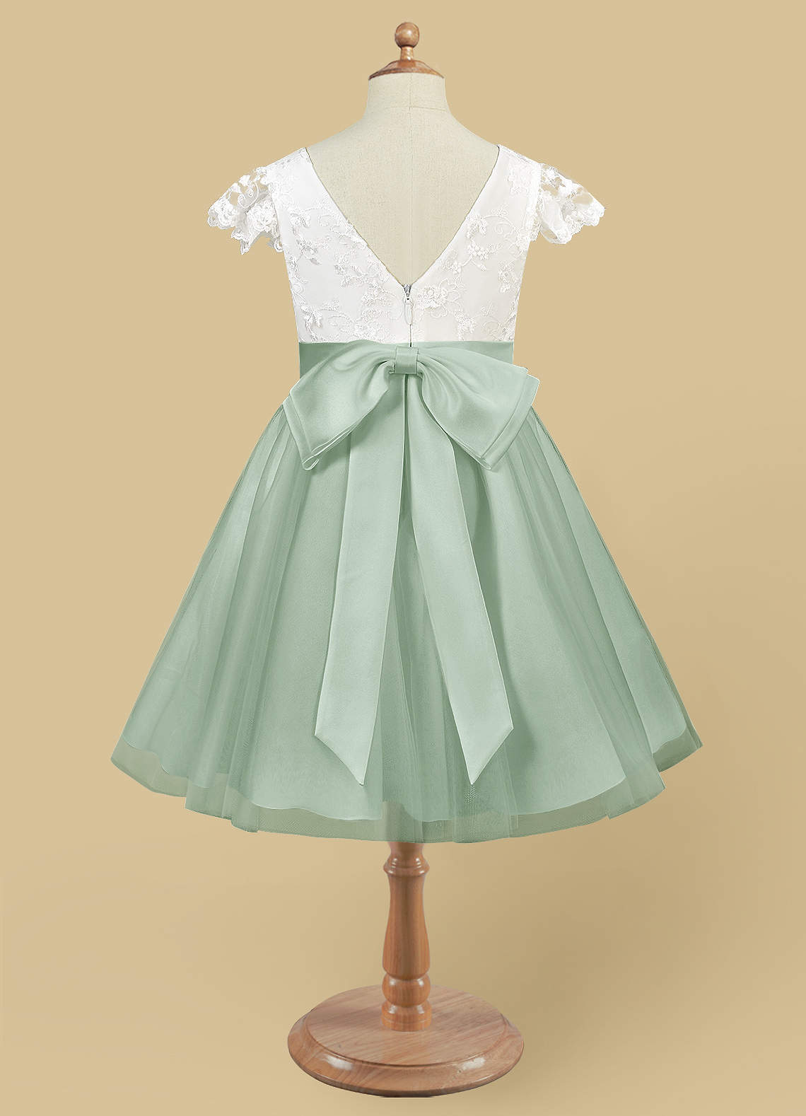Azazie Vetty Flower Girl Dresses Ivory Agave A-Line Lace Tulle Dress image9