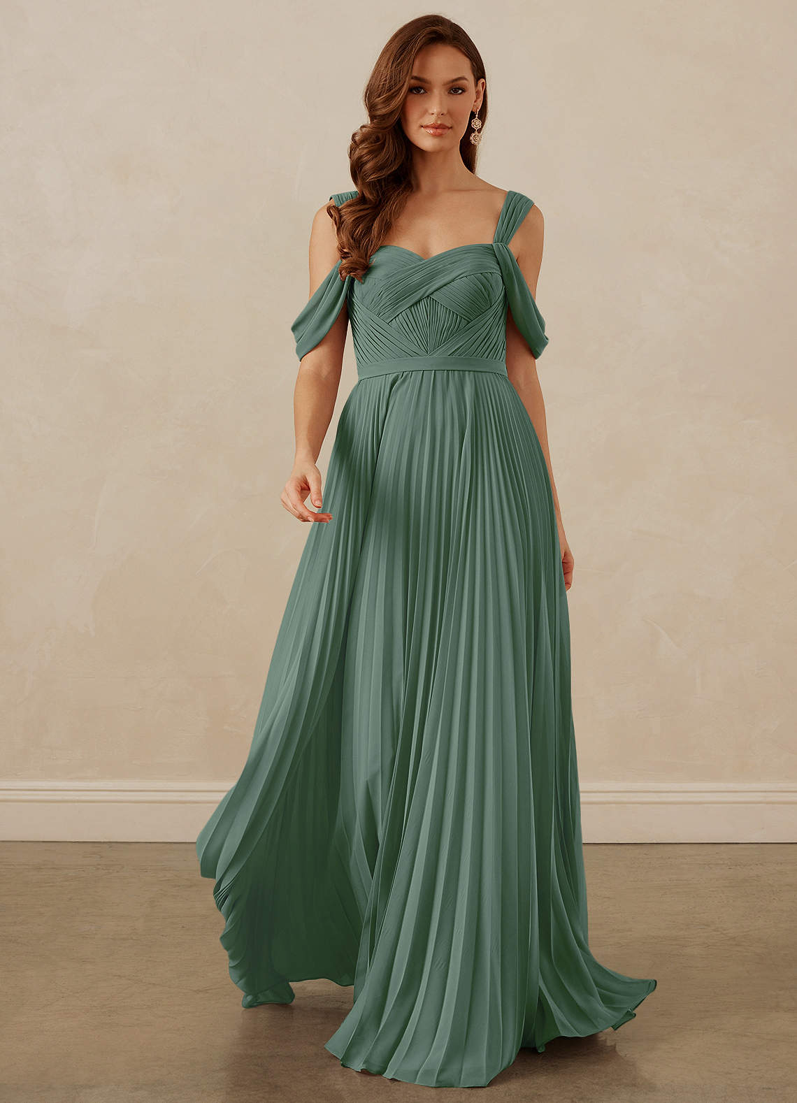 Christian Siriano Bridal for Azazie 1013 Bridesmaid Dresses Pleated Off Shoulder Chiffon A-Line Dress image8