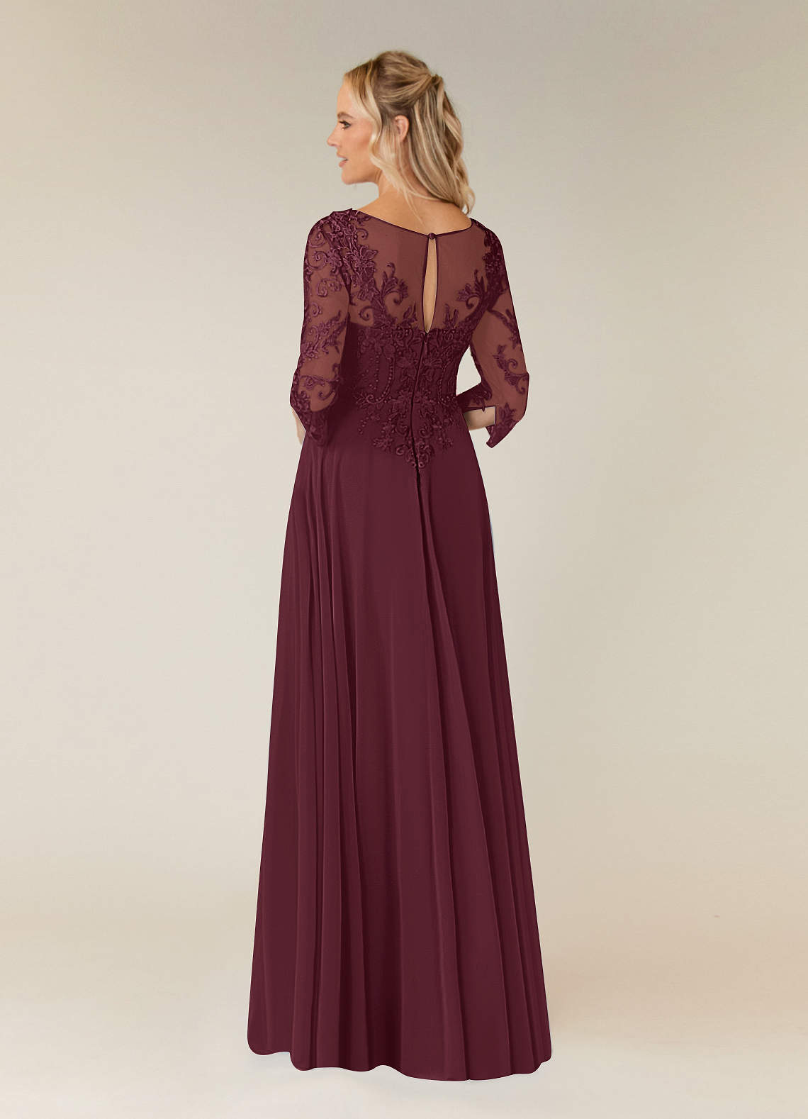 Azazie Noella Mother of the Bride Dresses Cabernet A-Line V-Neck Lace Chiffon Dress image3