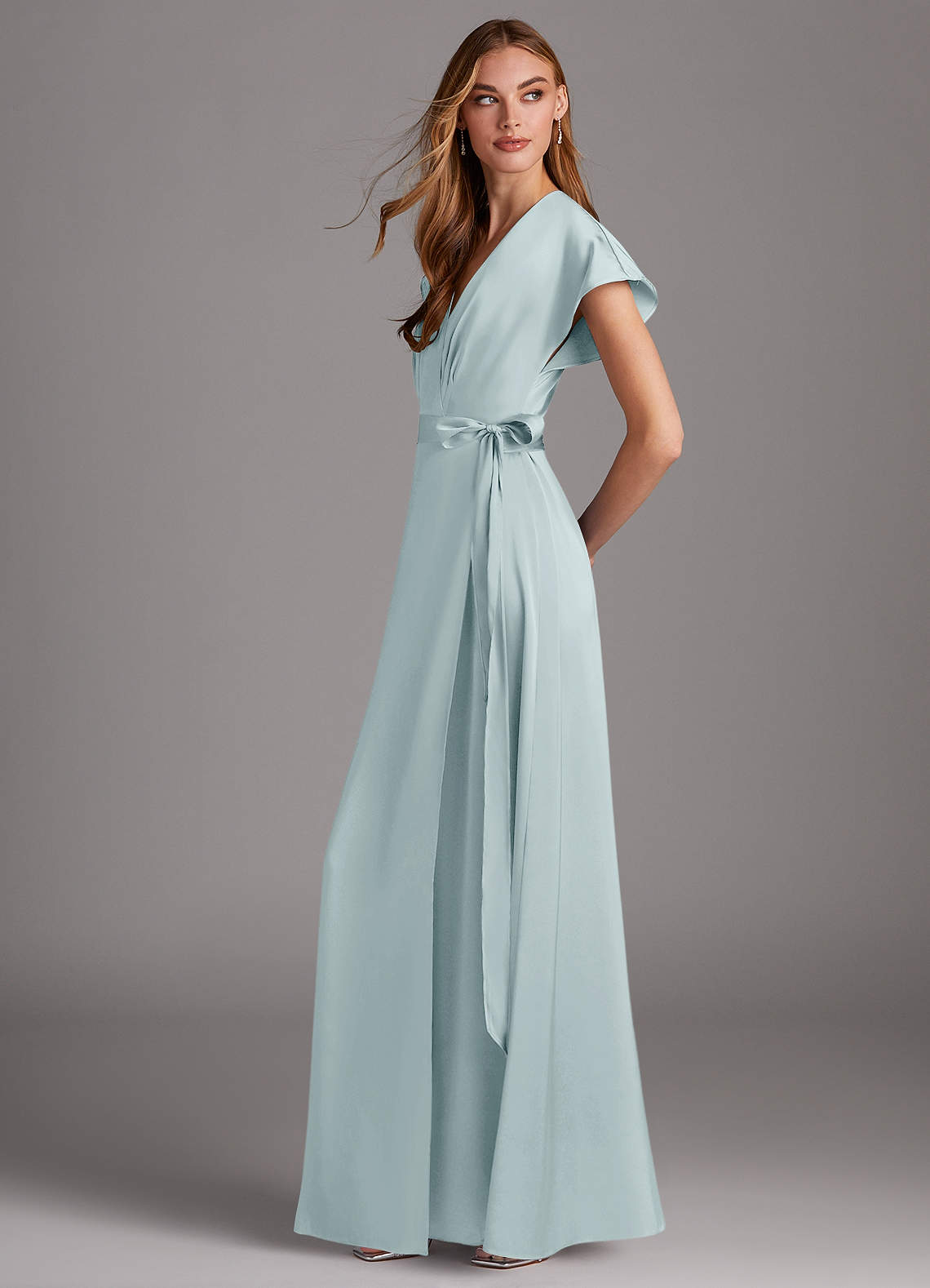 Azazie Nico Ready to Ship Mist Stretch Satin Bridesmaid Dresses | Azazie