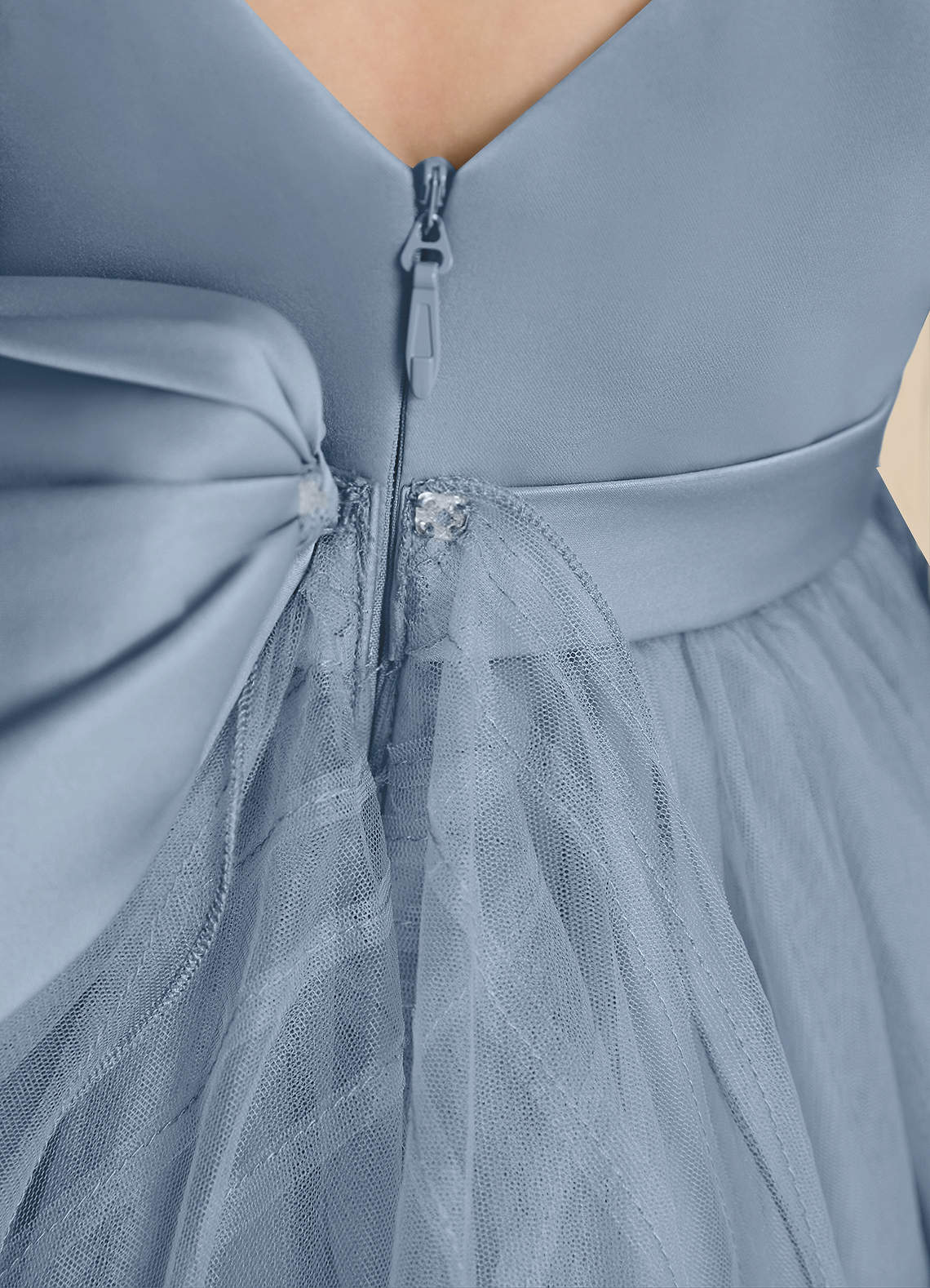 Azazie Pear Flower Girl Dresses Dusty Blue Ball-Gown Bow Tulle Dress image6