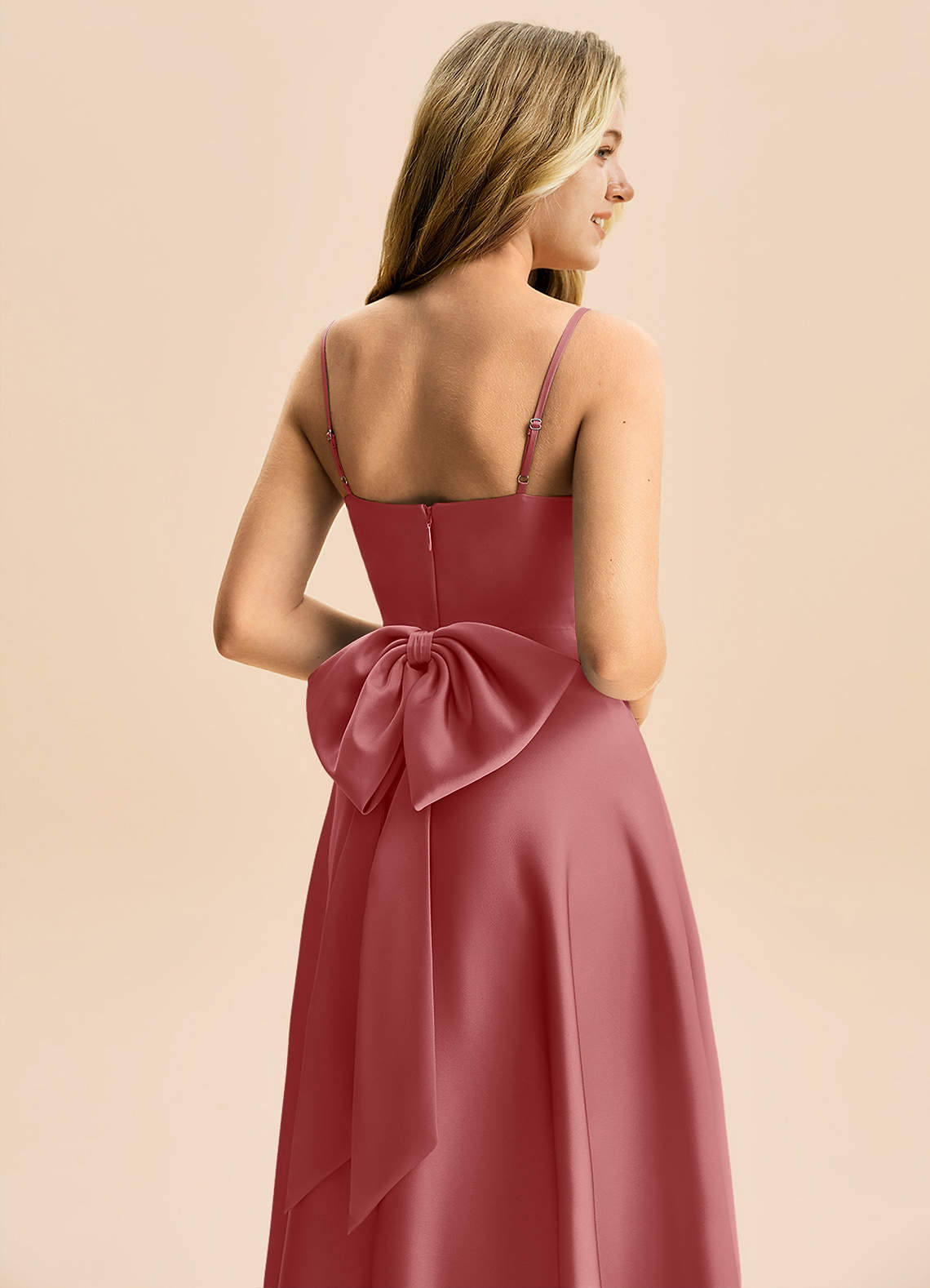 Azazie Rumi Junior Klä av A-Line i Stretch Satin Plisserad image5