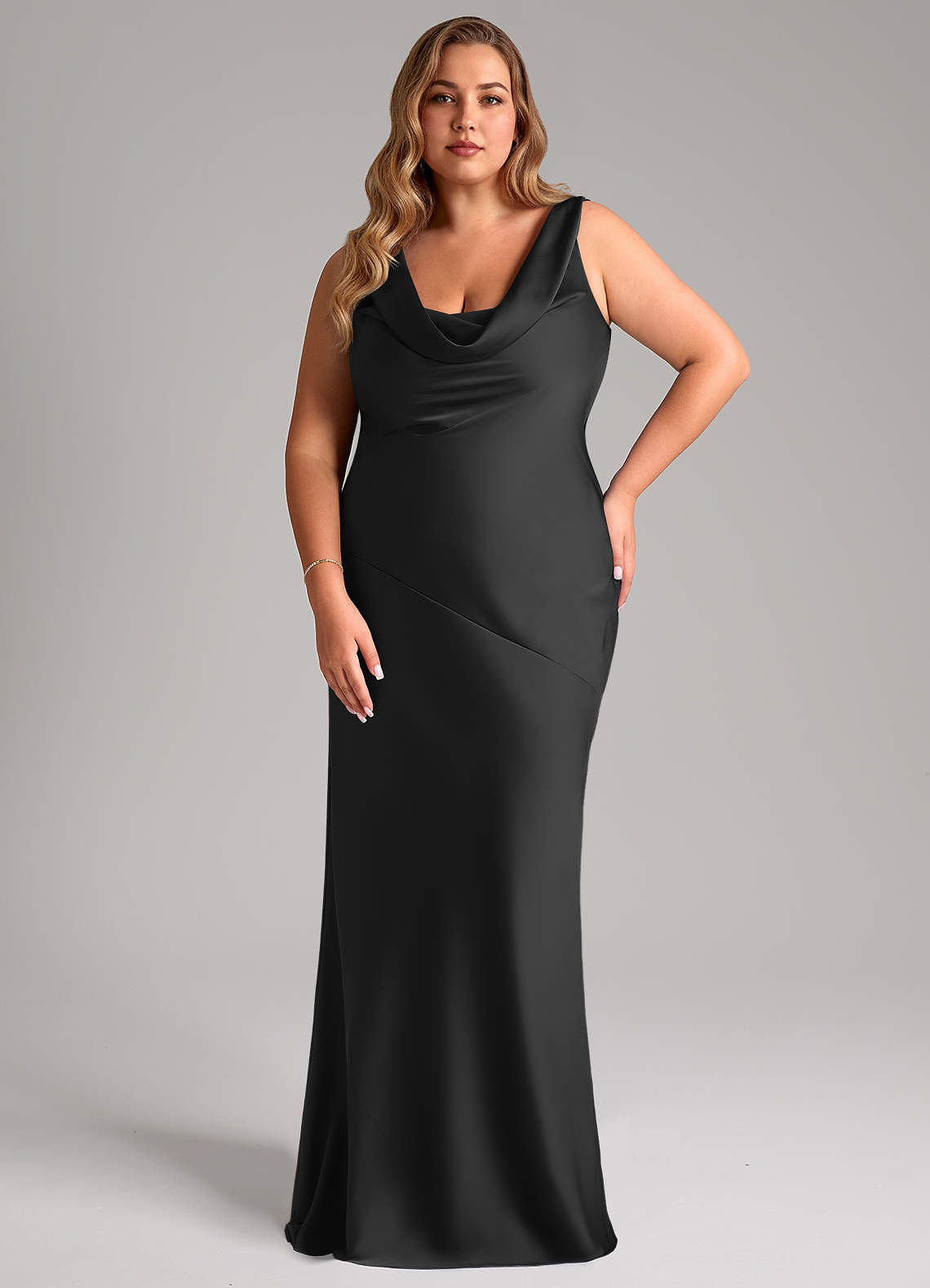 Azazie Rylina Vestidos de madrinha de casamento Vestir Preto de Cetim elástico de sereia image6