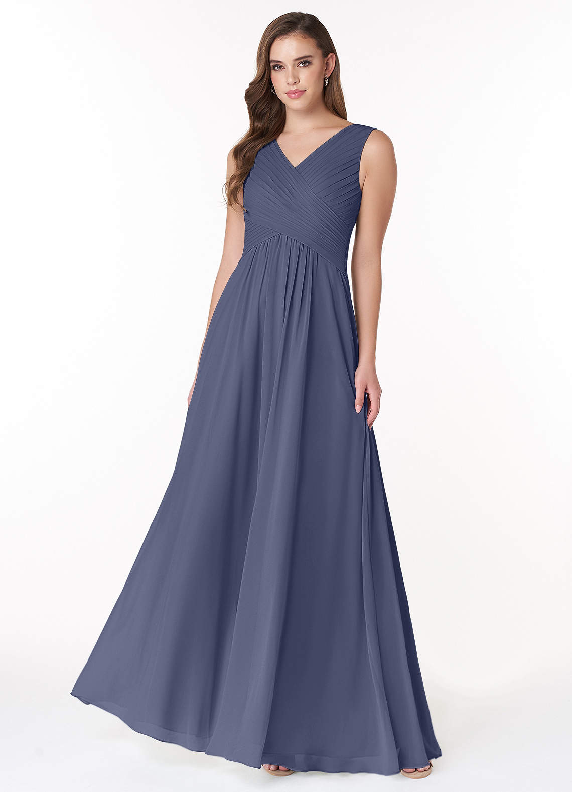 Azazie Flora Bridesmaid Dresses Stormy A-Line Pleated Chiffon Dress image1