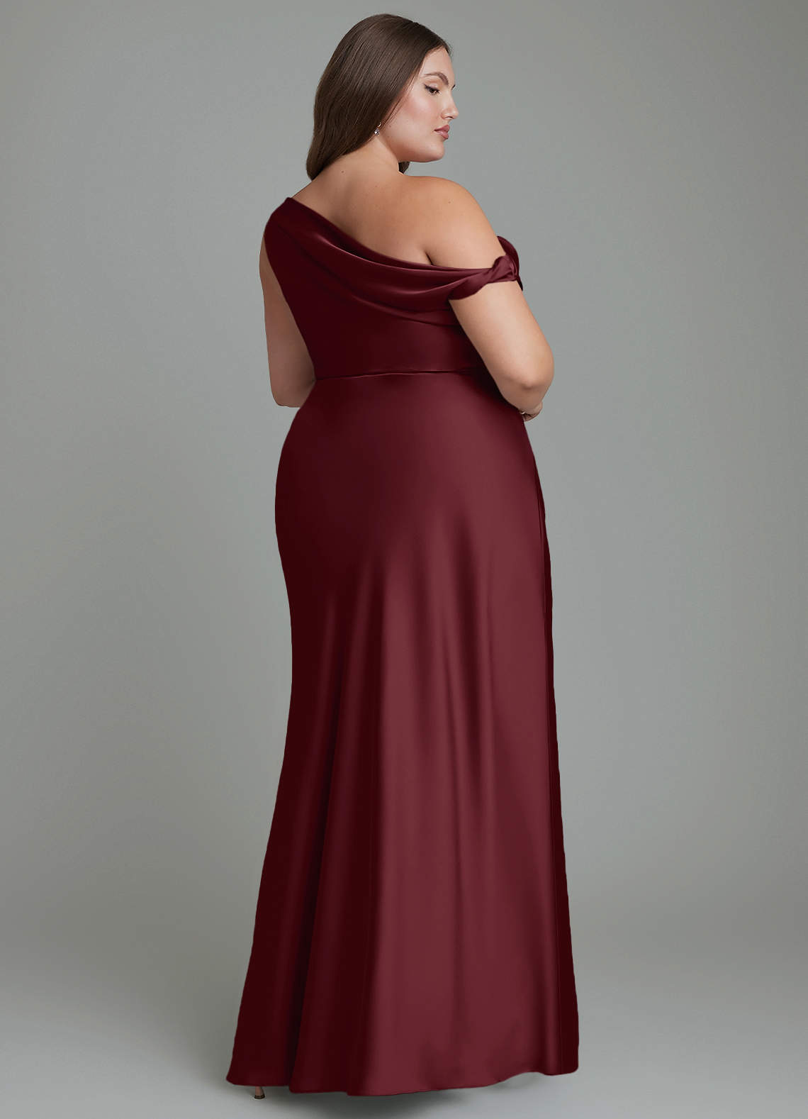 Azazie Emerson Bridesmaid Dresses Cabernet Mermaid Off the Shoulder Stretch Satin Dress image8