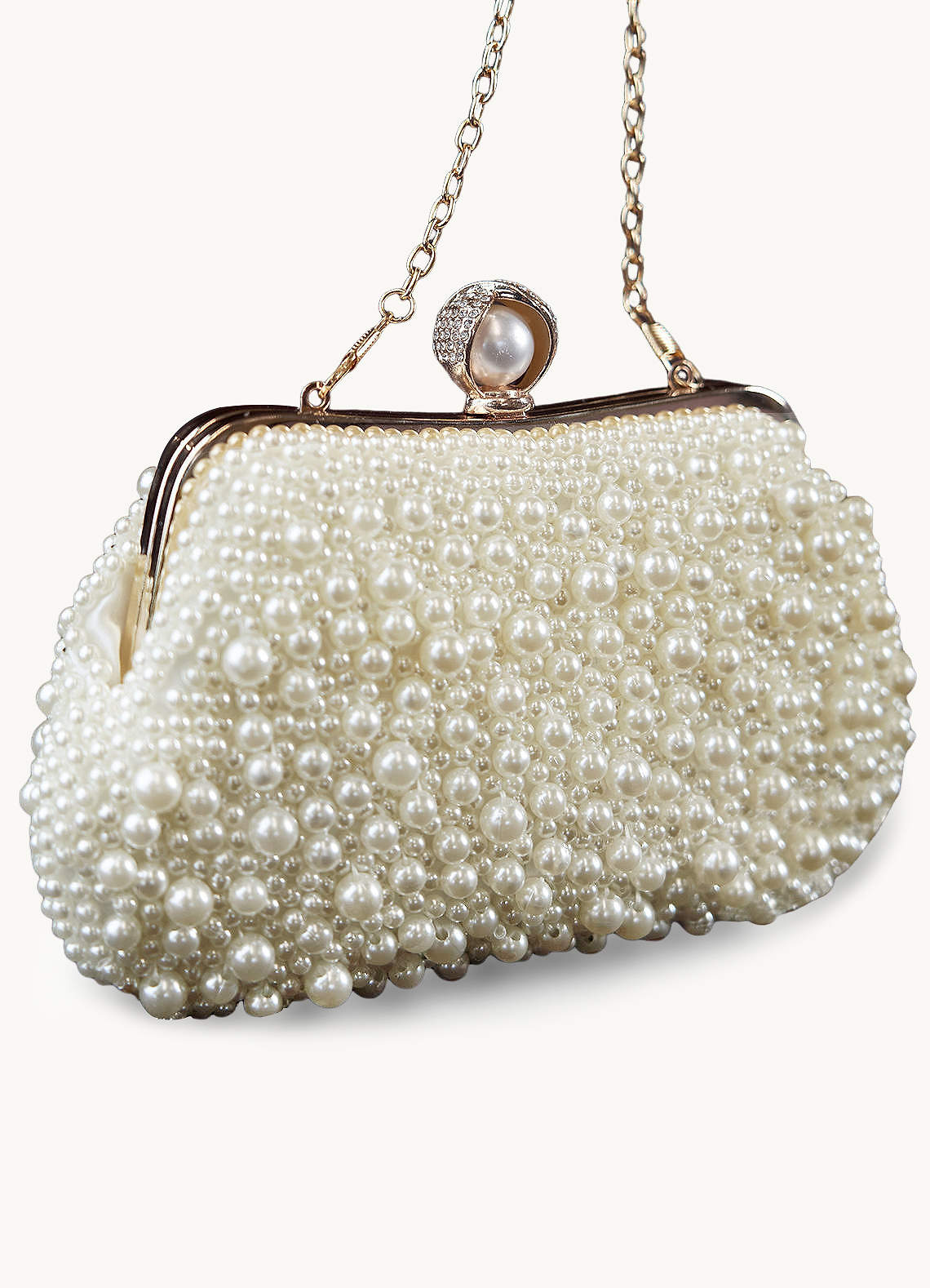 front Cream Pearl Hand Embellished Evening Clutch Bag