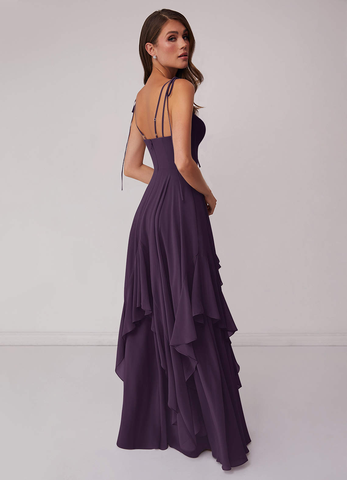 A-line V-neck Chiffon Tiered Skirt Dresses Regency