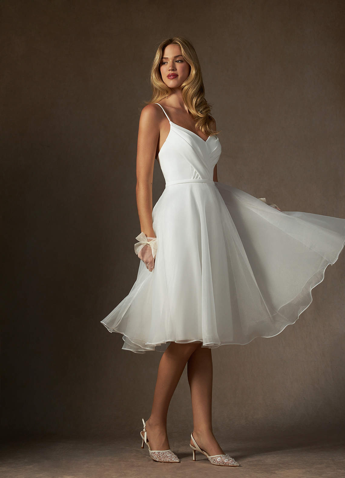Azazie Ardea Wedding Dresses Diamond White A-Line V-Neck Pleated Stretch Crepe Dress image6