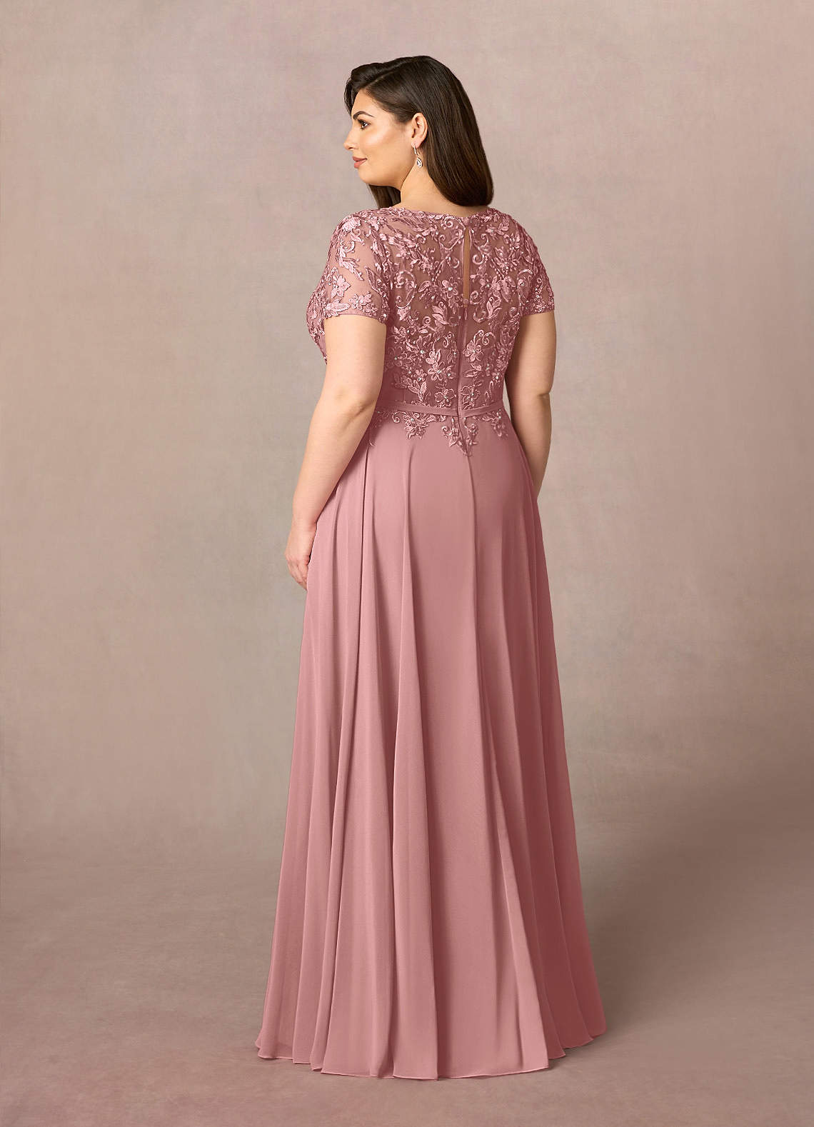 Azazie Adina Mother of the Bride Dresses Dusty Rose A-Line Boatneck Sequins Chiffon Dress image8
