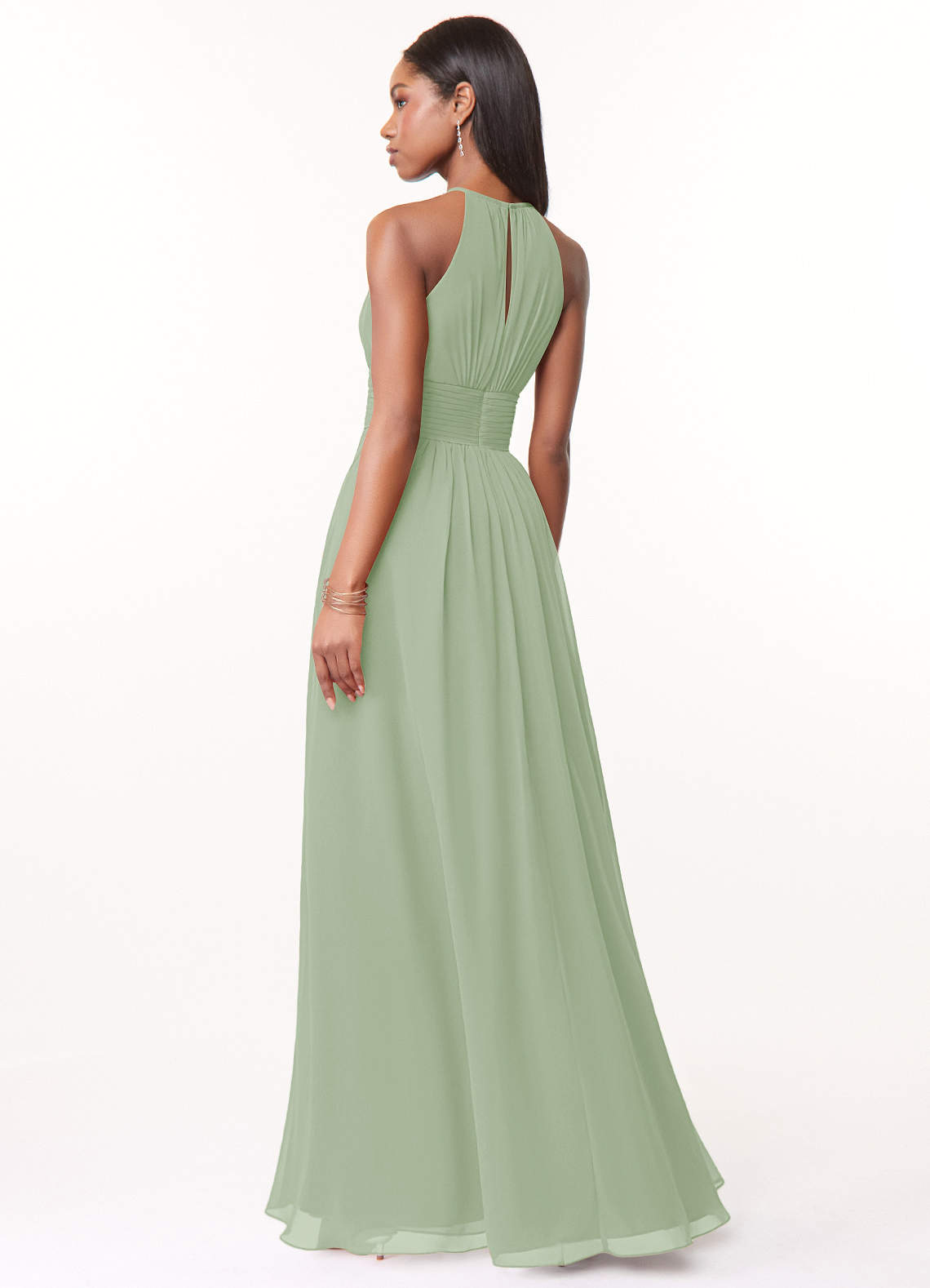 Azazie Bonnie Bridesmaid Dresses Dusty Sage A-Line Keyhole Ruched Chiffon Dress image1