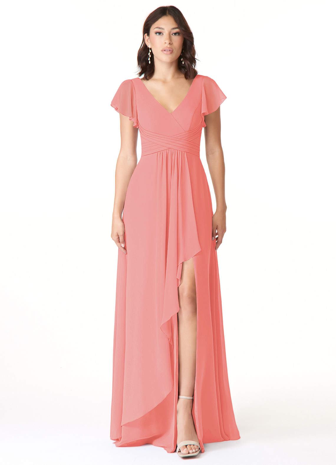 Azazie Omari Bridesmaid Dresses Coral A-Line Chiffon Dress image1