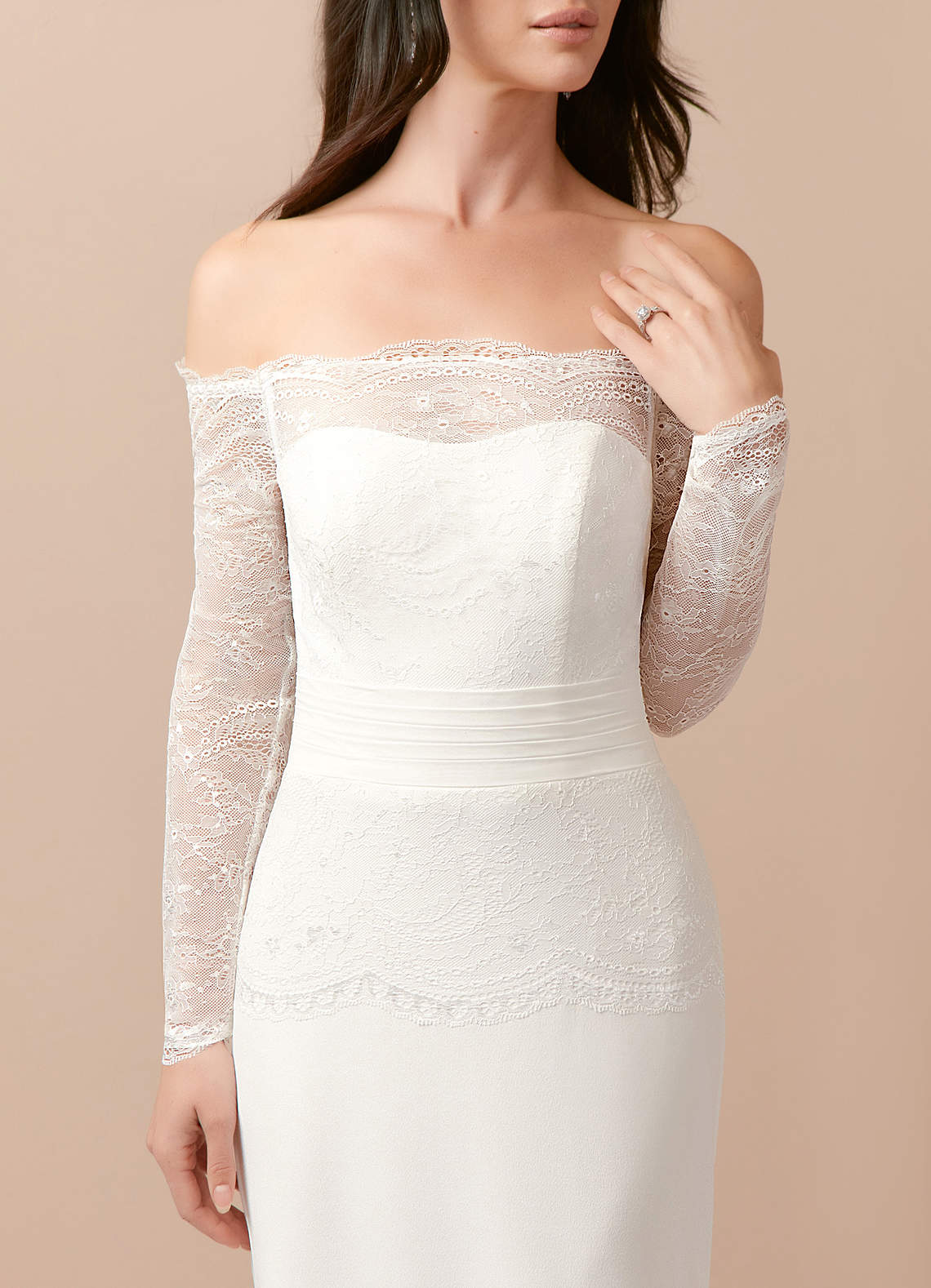 Mermaid Off Shoulder Chapel Train Lace Wedding Dress main image 1