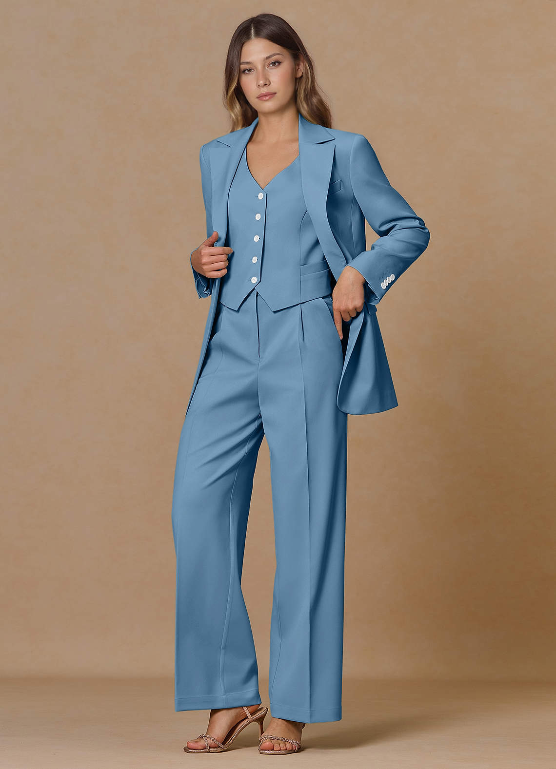 front Rowan Steel Blue Refined Weave Performance 2-Piece Suit
