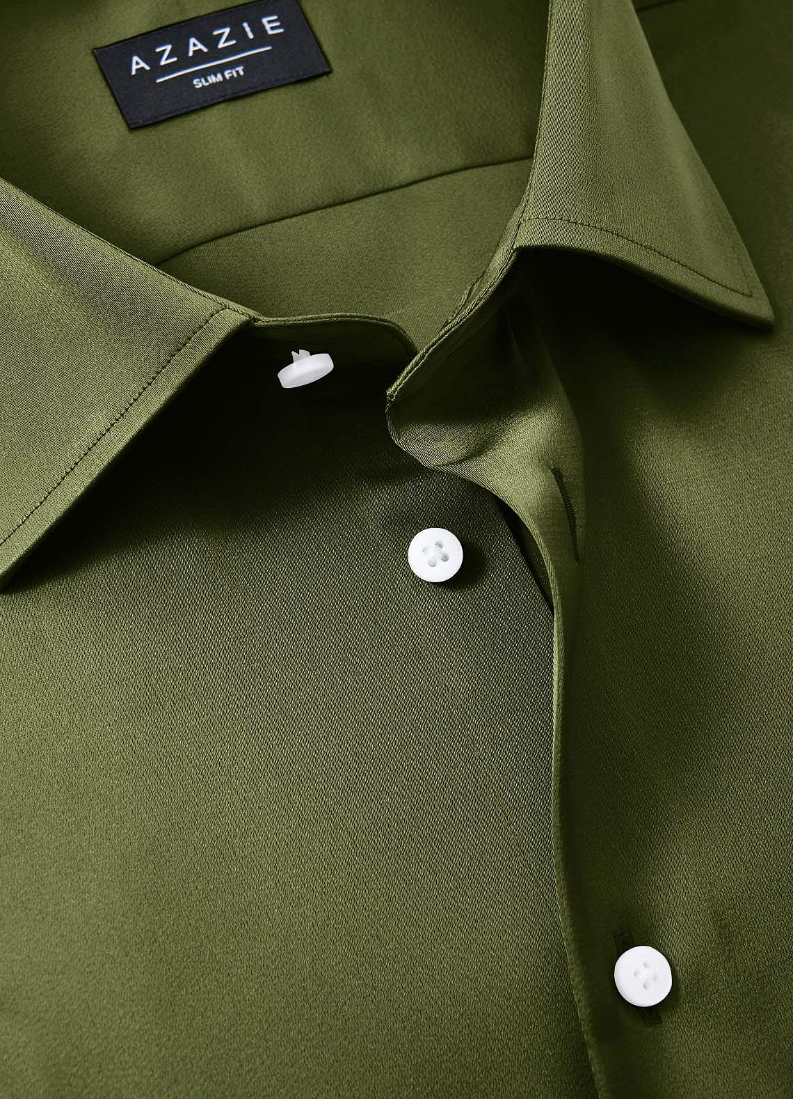 front Julian Olive Chemise habillée en satin stretch