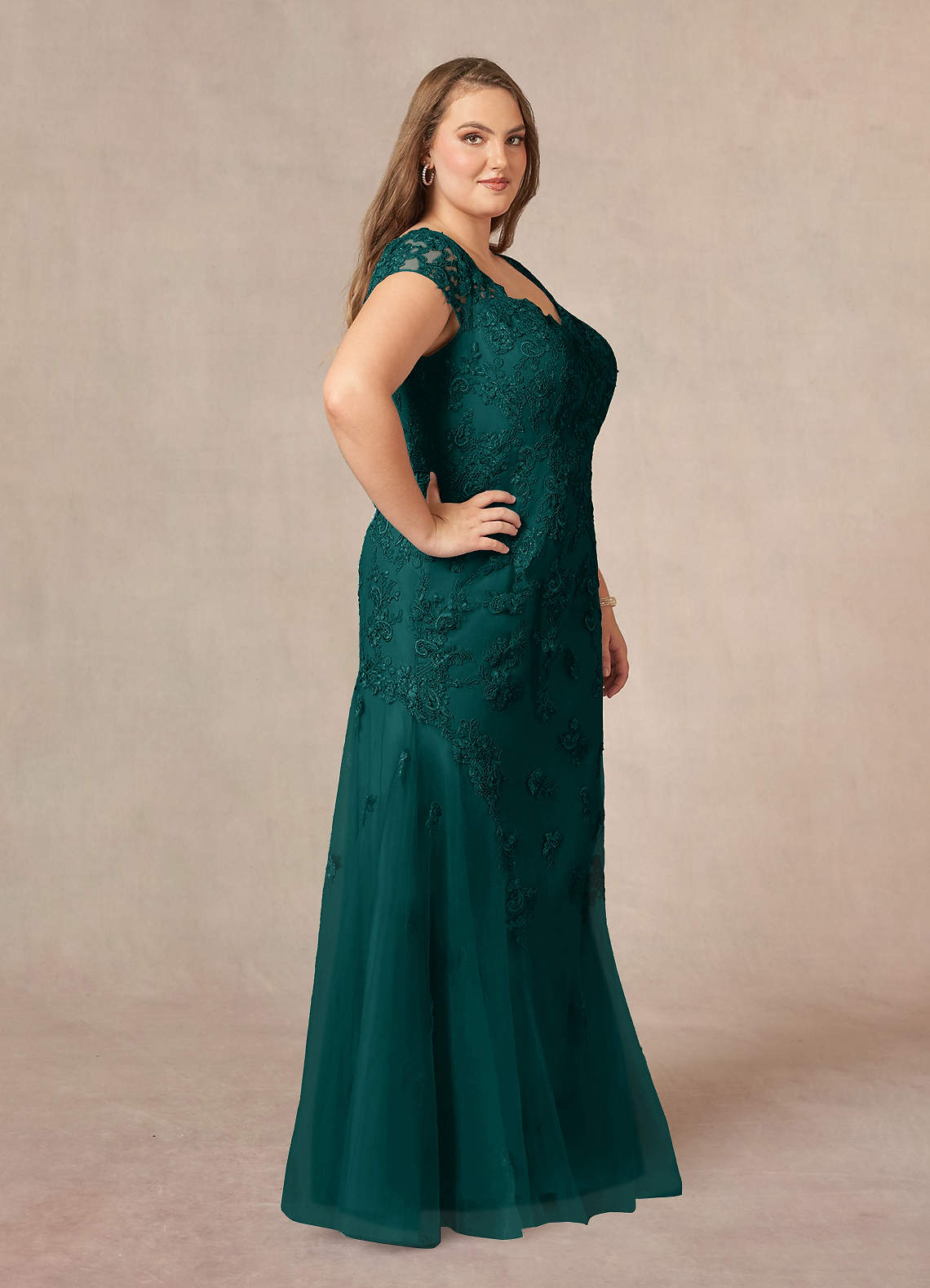 Azazie Marbella Peacock Mermaid Queen Anne Sequins Lace Dress Ready to Ship  | Azazie