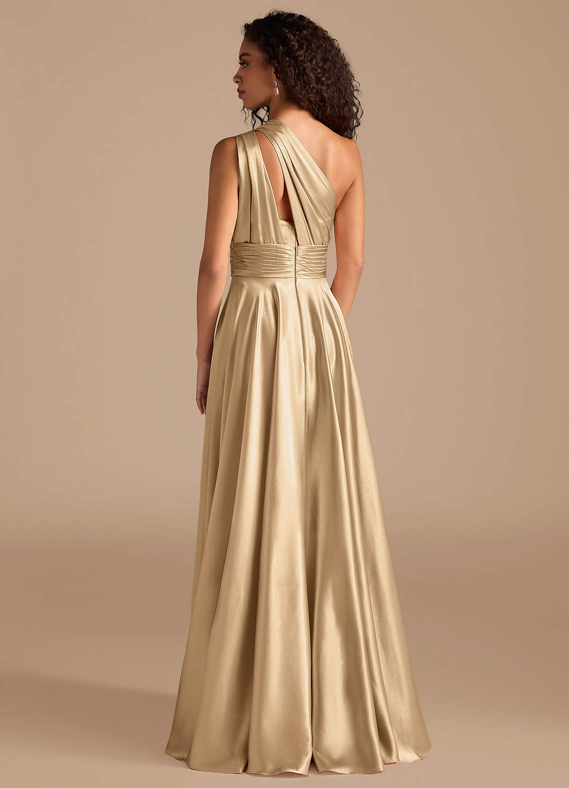 Azazie Charlize Klänningar att prova hemma Klä av A-Linje i Metallisk satin Ena axeln Kastanjebrunt image3