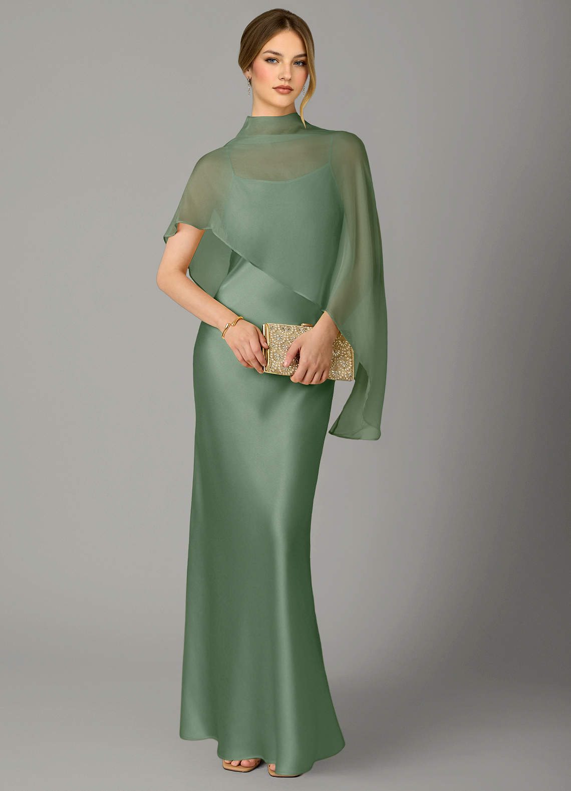 Azazie Jaleesa Brudtärnklänningar Klä av A-Linje i Stretch Satin Hög hals Matcha image4