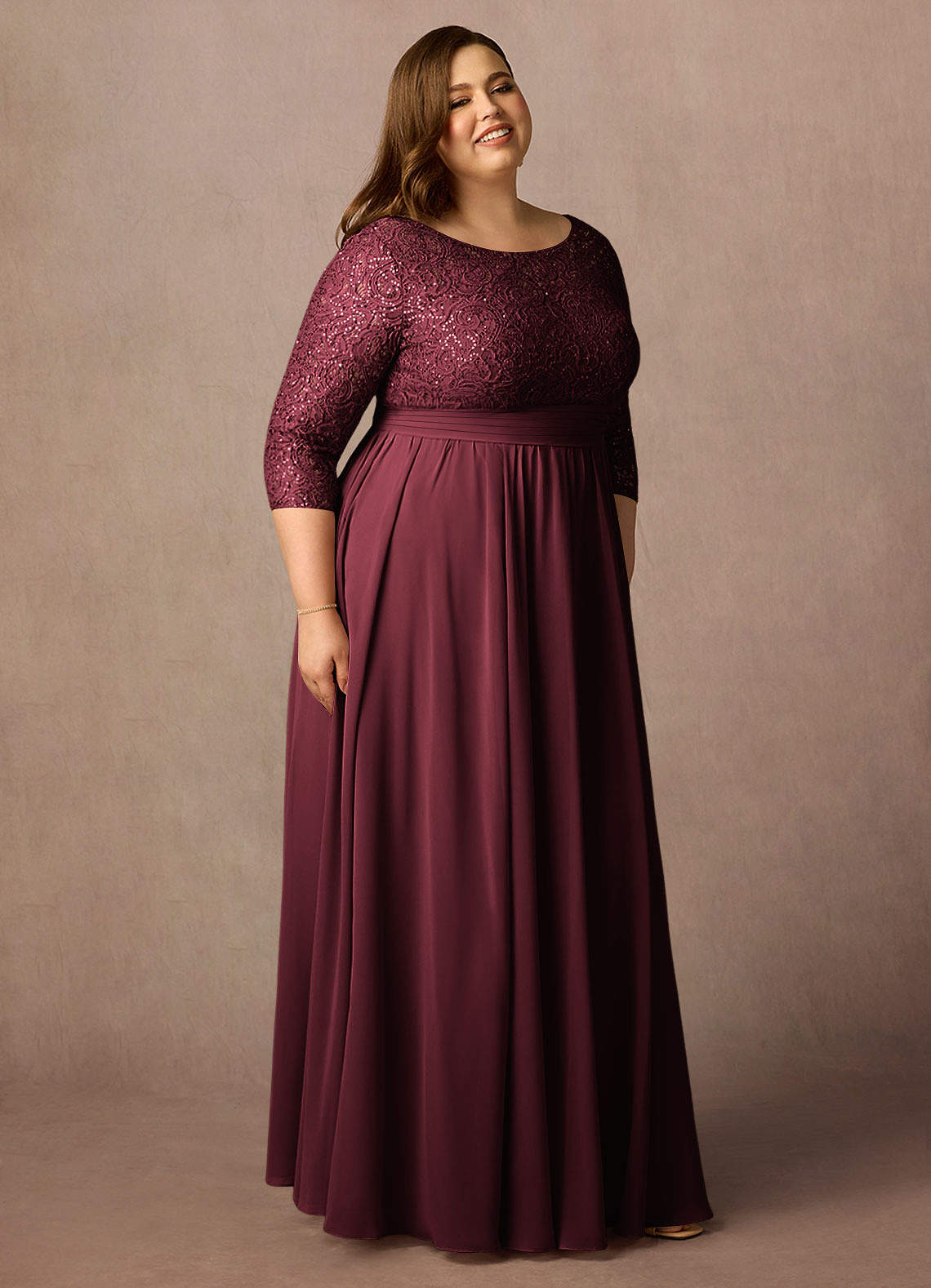 Azazie Carmena Vente Finale Robe Trapèze en Mousseline de soie Paillettes Cabernet image10