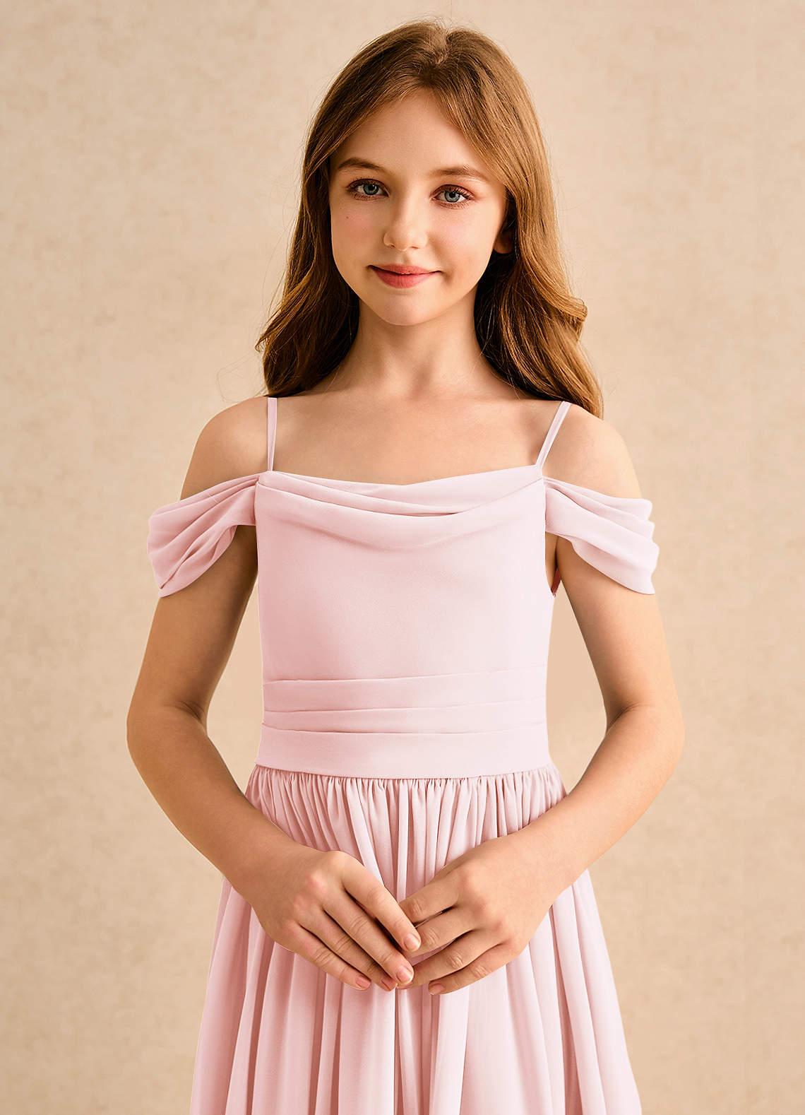 Azazie Shia Girls Formal Sukienki dla dziewczynek sypiących kwiaty Linia A Zza ramienia Szyfon Długość podłogi Sukienka image5