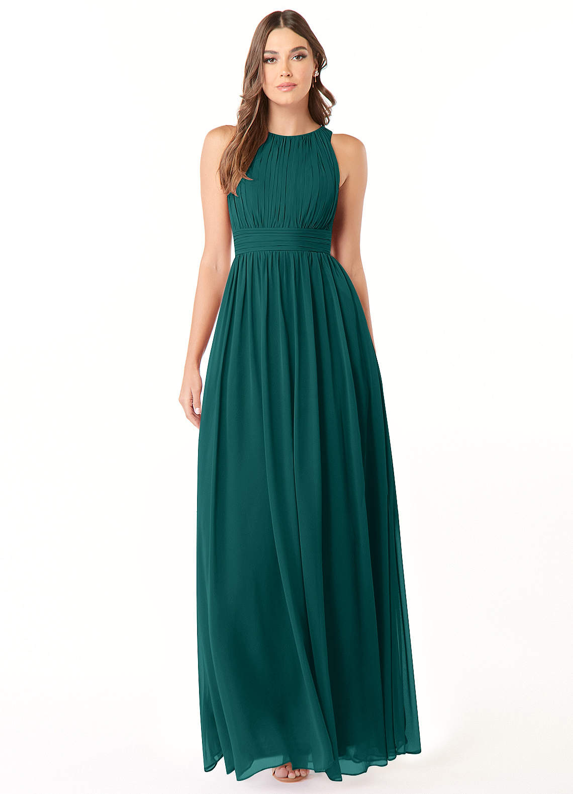 Azazie Luz Abiti da Damigella Abito A-Line in Chiffon Pizzo Verde Pavone image1