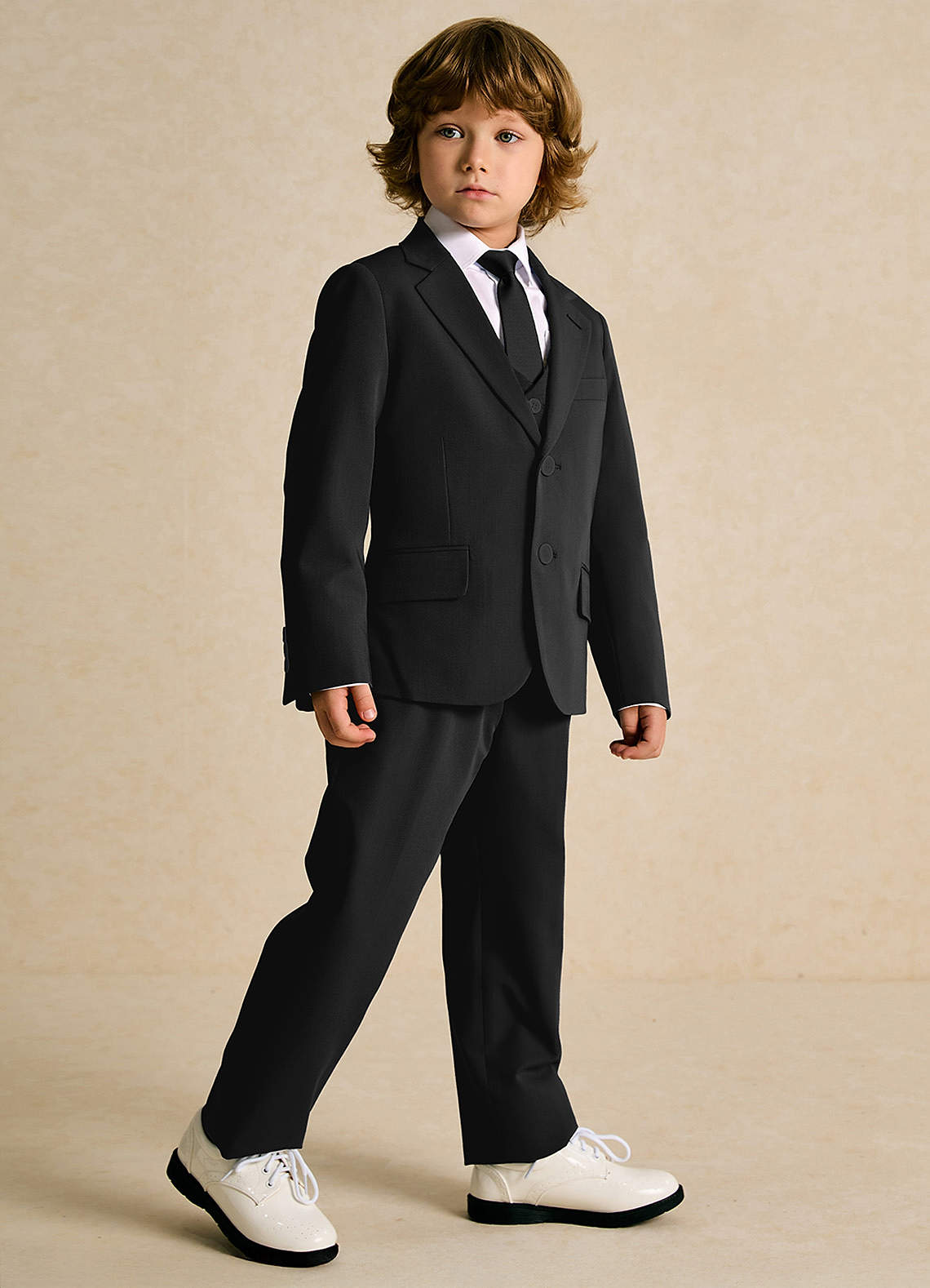 front Oliver Boys Black 5-Piece Suit