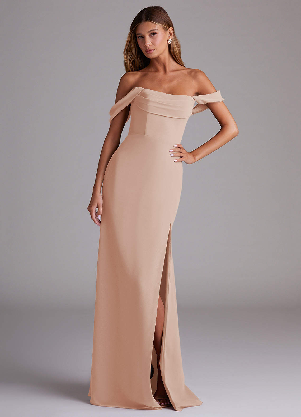 Azazie Saige Bridesmaid Dresses English Rose A-Line Off the Shoulder Chiffon Convertible Dress image3