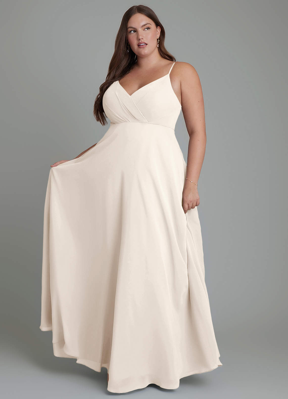 Azazie Amani Bridesmaid Dresses White Alabaster A-Line Pleated Chiffon Dress image1
