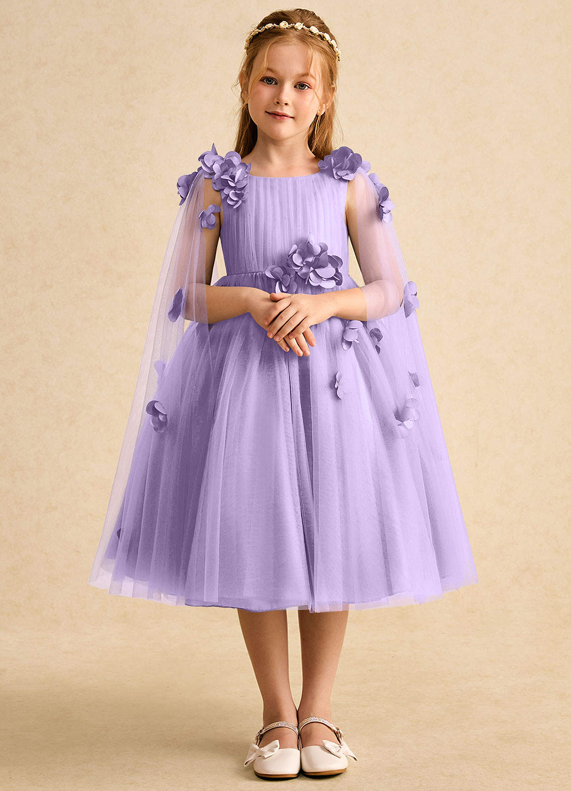 Azazie Staria Flower Girl Dresses Lilac Ball-Gown Ruched Tulle Dress image1