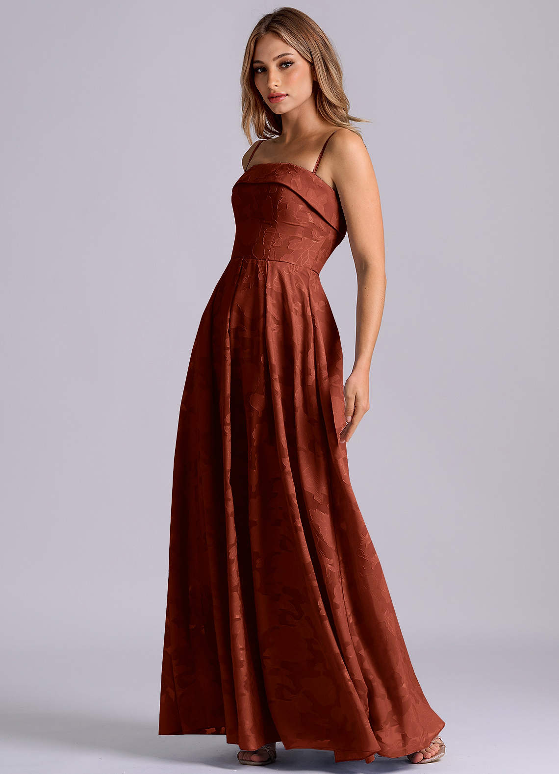 Azazie Lucienne Vestidos de madrinha de casamento Vestido Terracota de Esgotamento Floral de Linha A com Sem alças image6