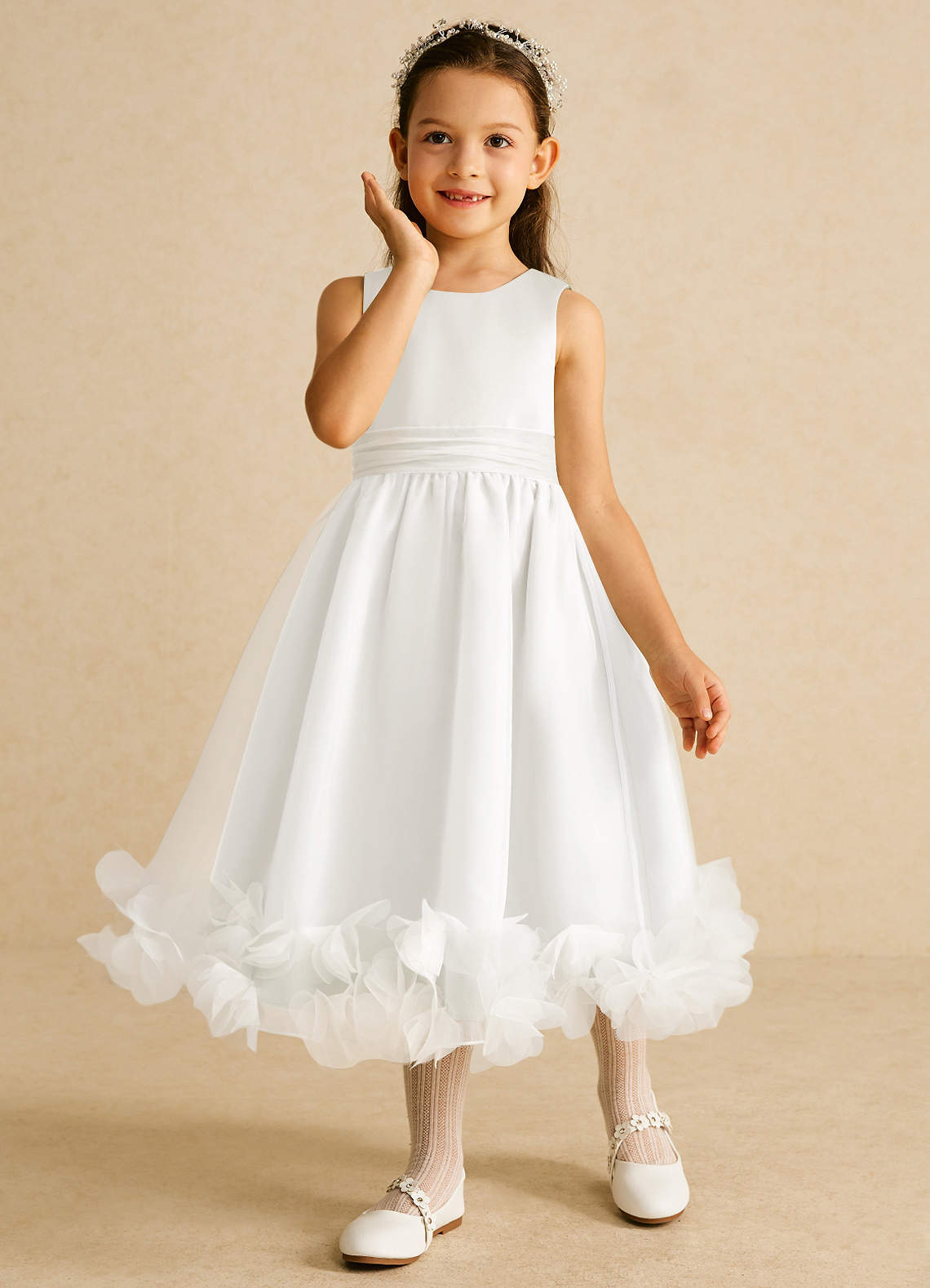 Azazie Stardust Flower Girl Dresses Ivory A-Line Sleeveless Organza Dress image4