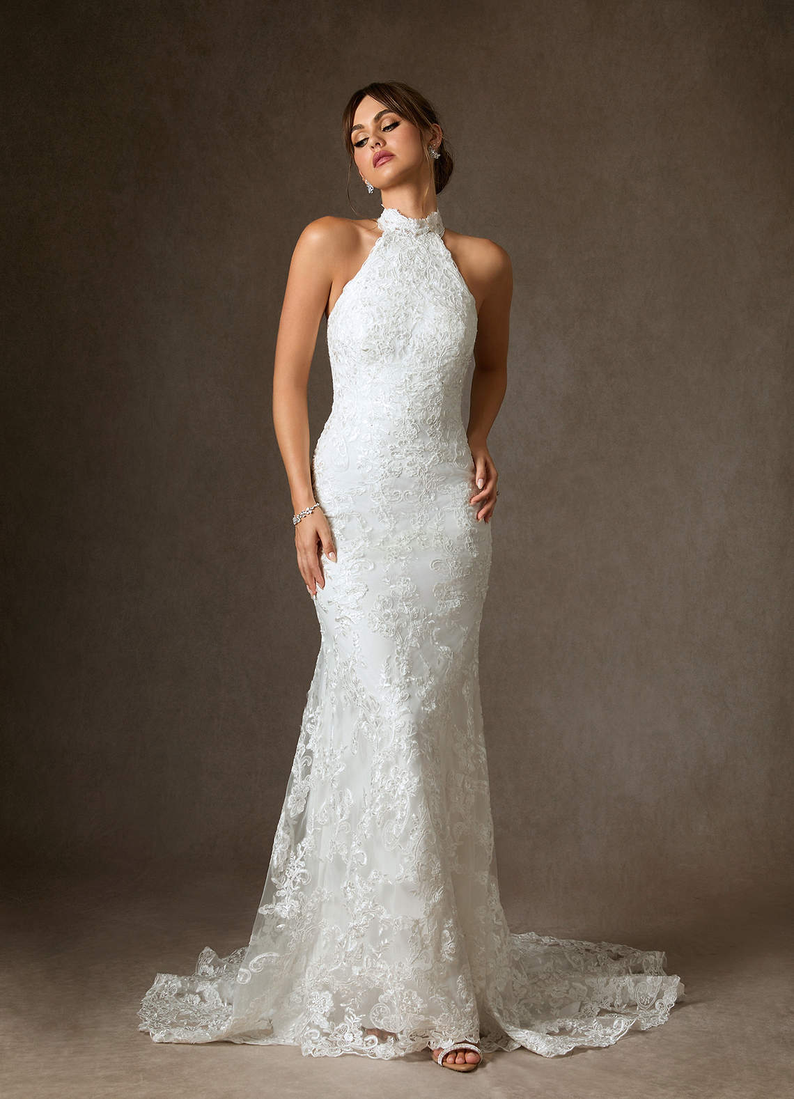 Azazie Eden Vestidos de noiva Vestido Diamante Branco de Renda de sereia image1